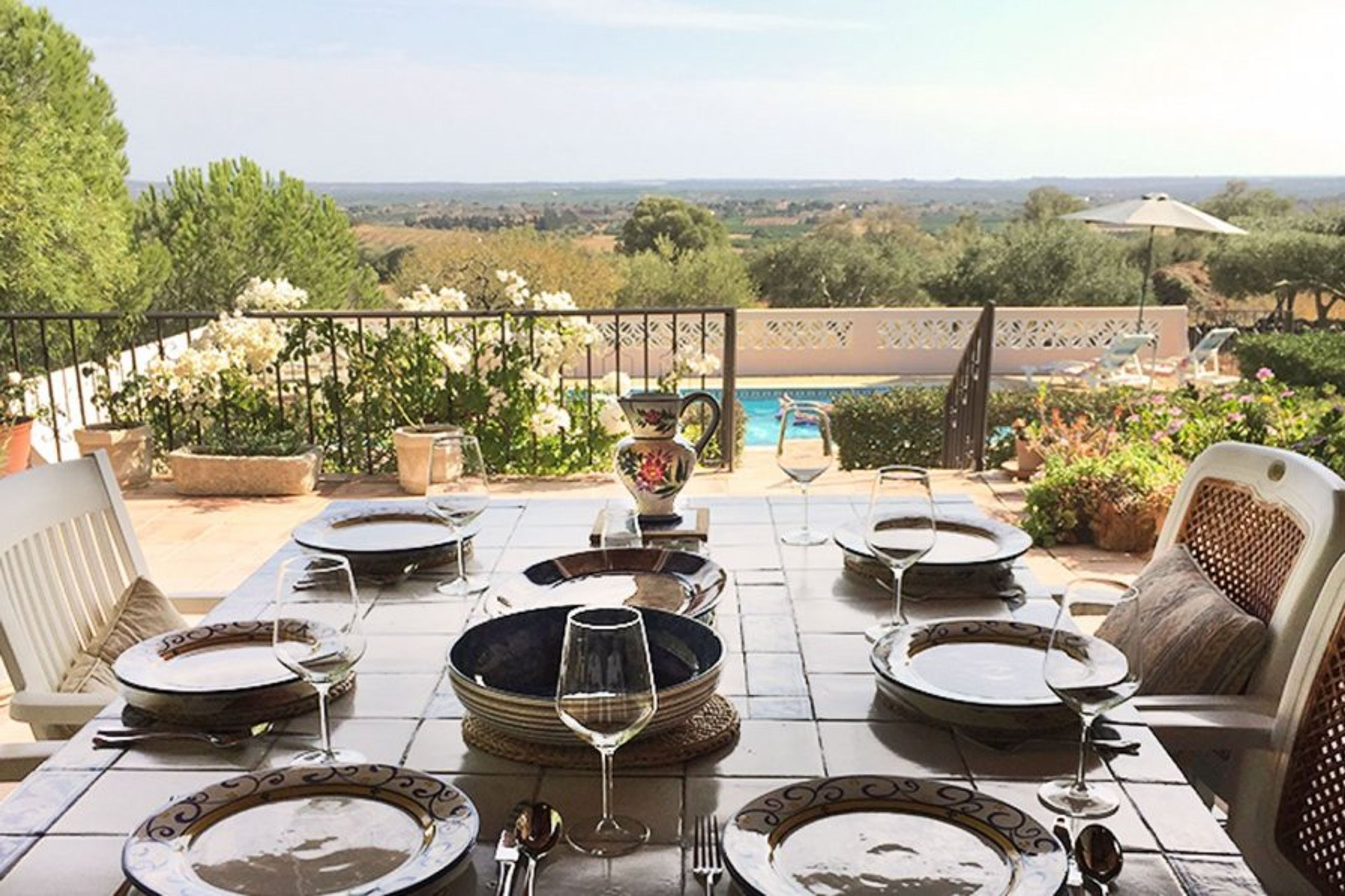 Shaded alfresco dining area