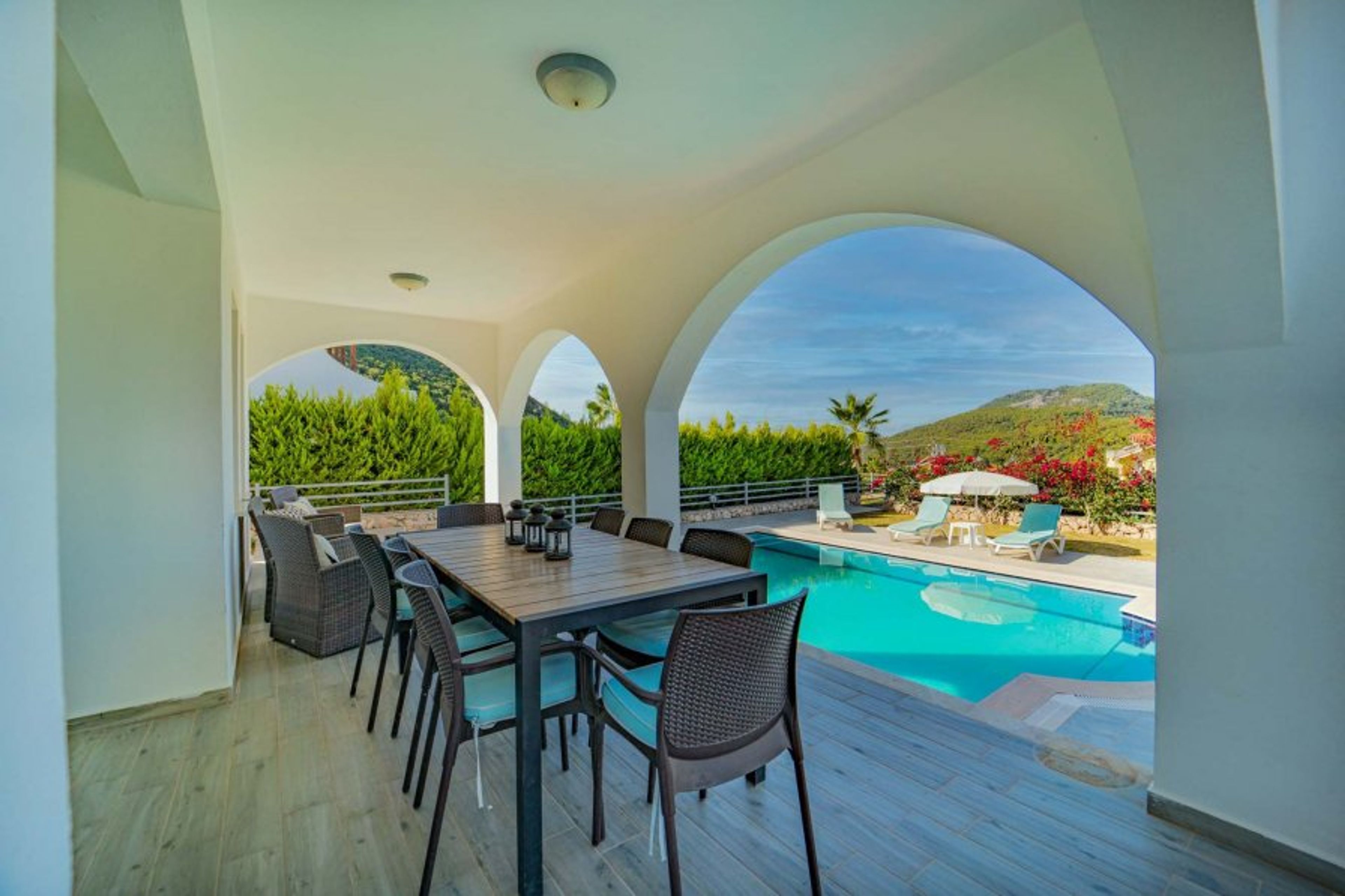 Outside of the villa and the pool