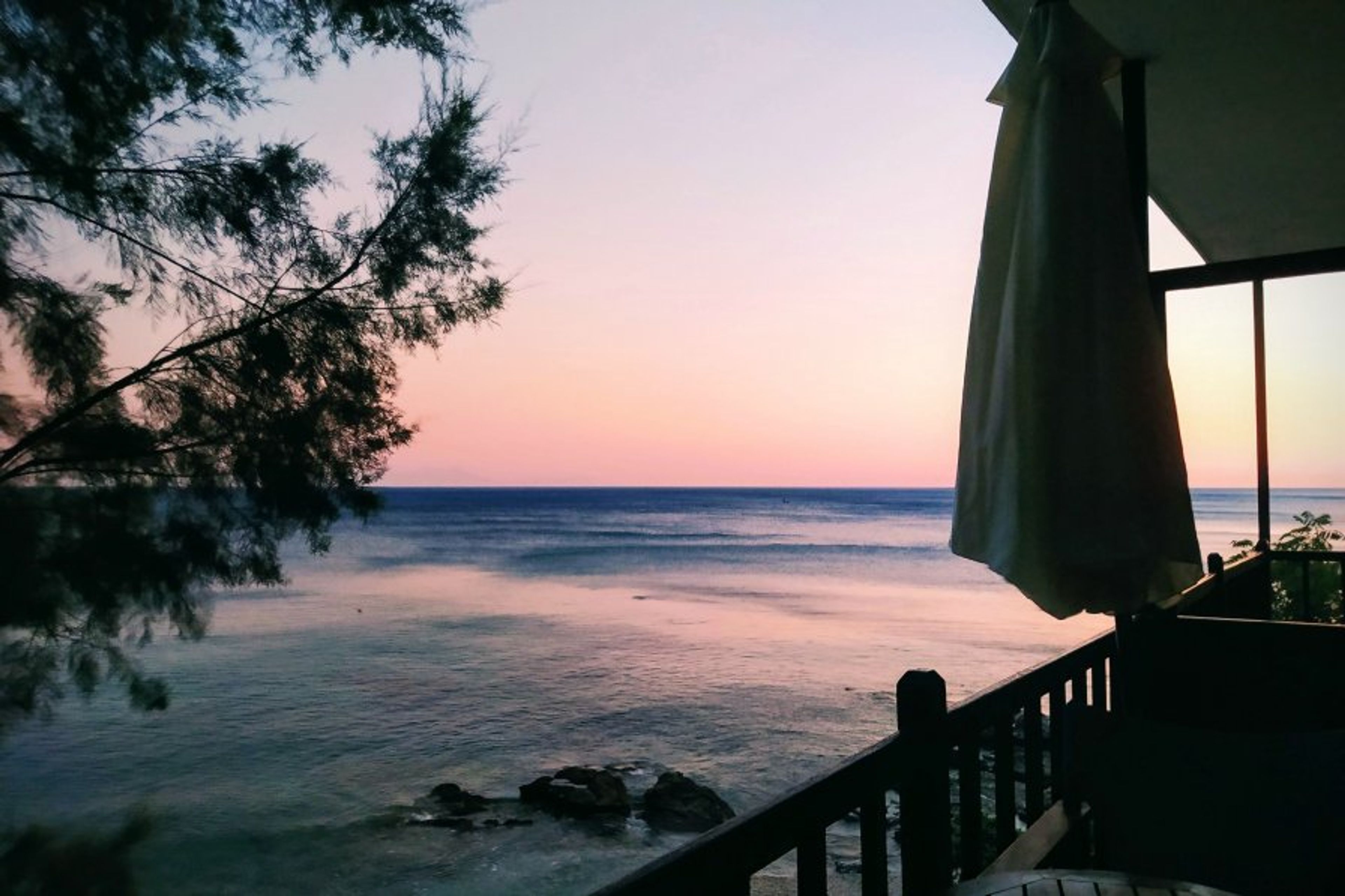 View of the Aegean Sea and Ammoudeli Beach from Als Plomari's balcony.