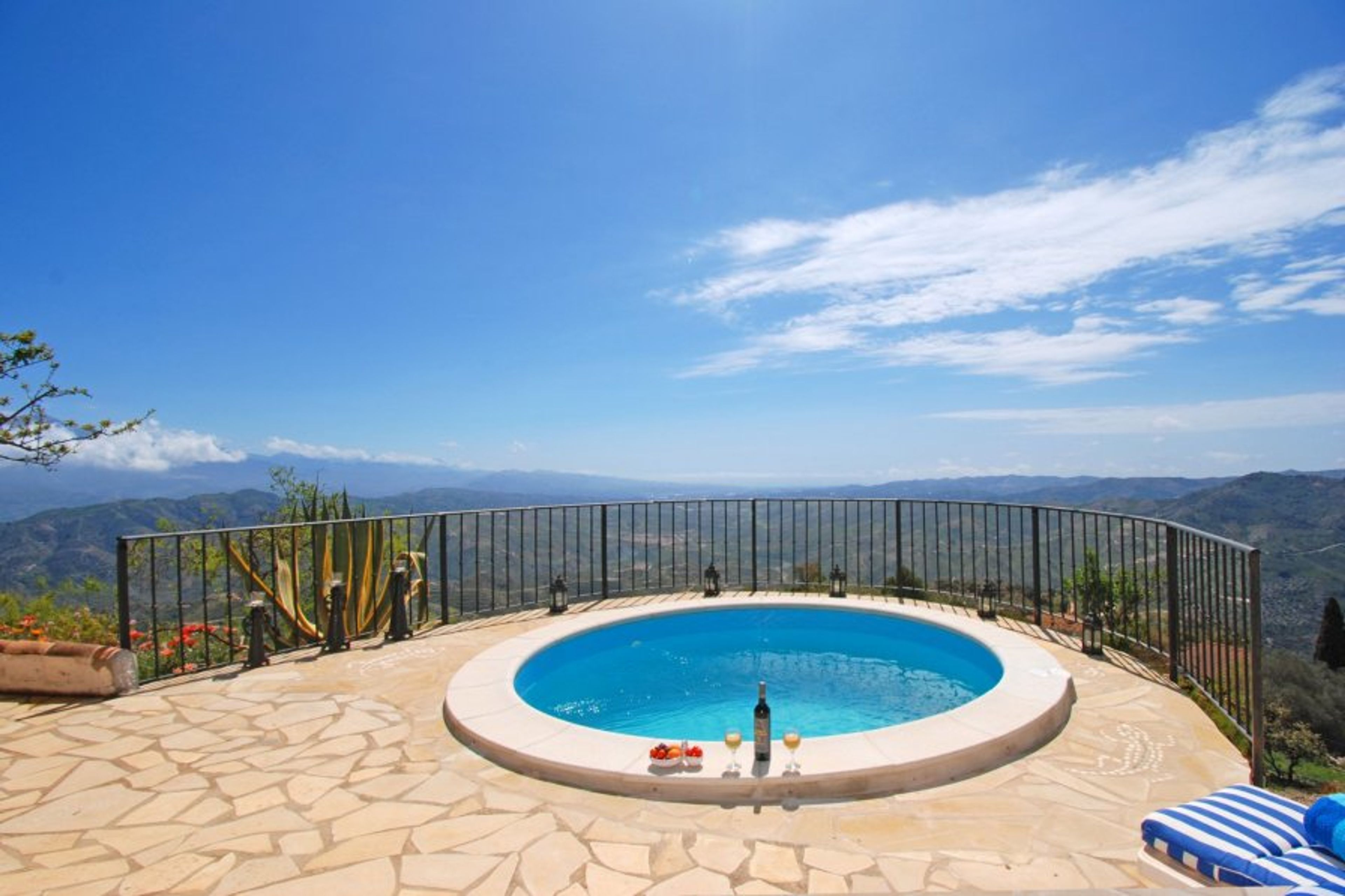 From the pool you can look over the mountains to the Med.