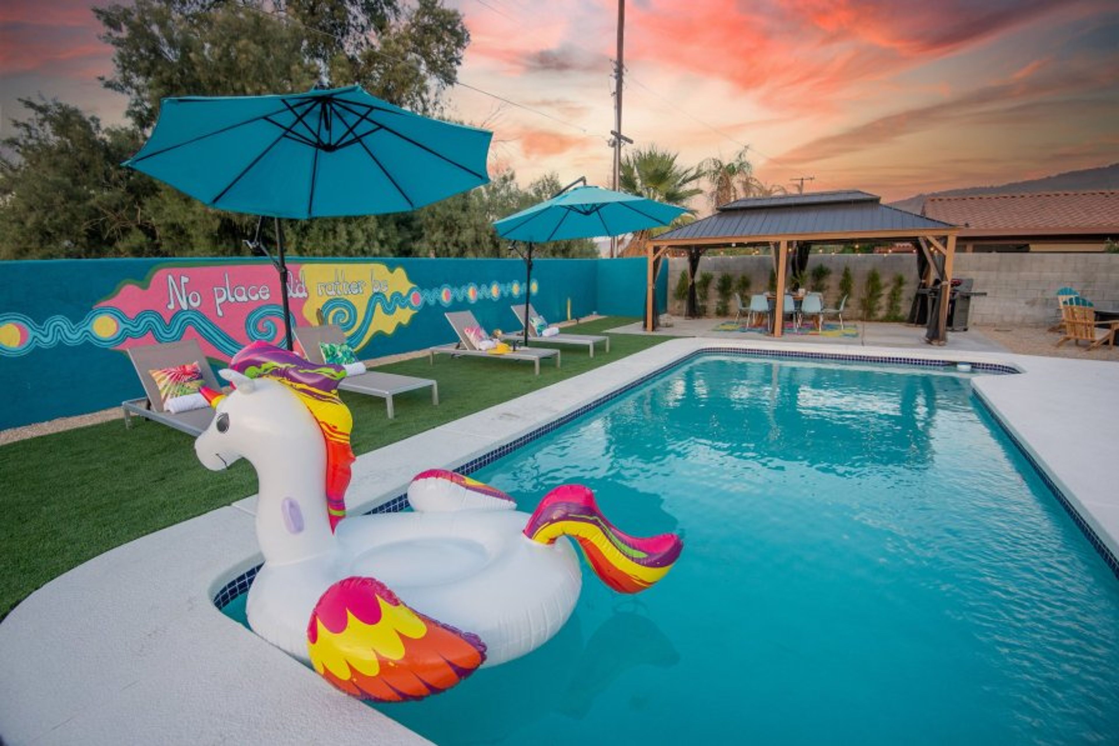 Optional heated pool, sun lounging area pergola with outdoor dining