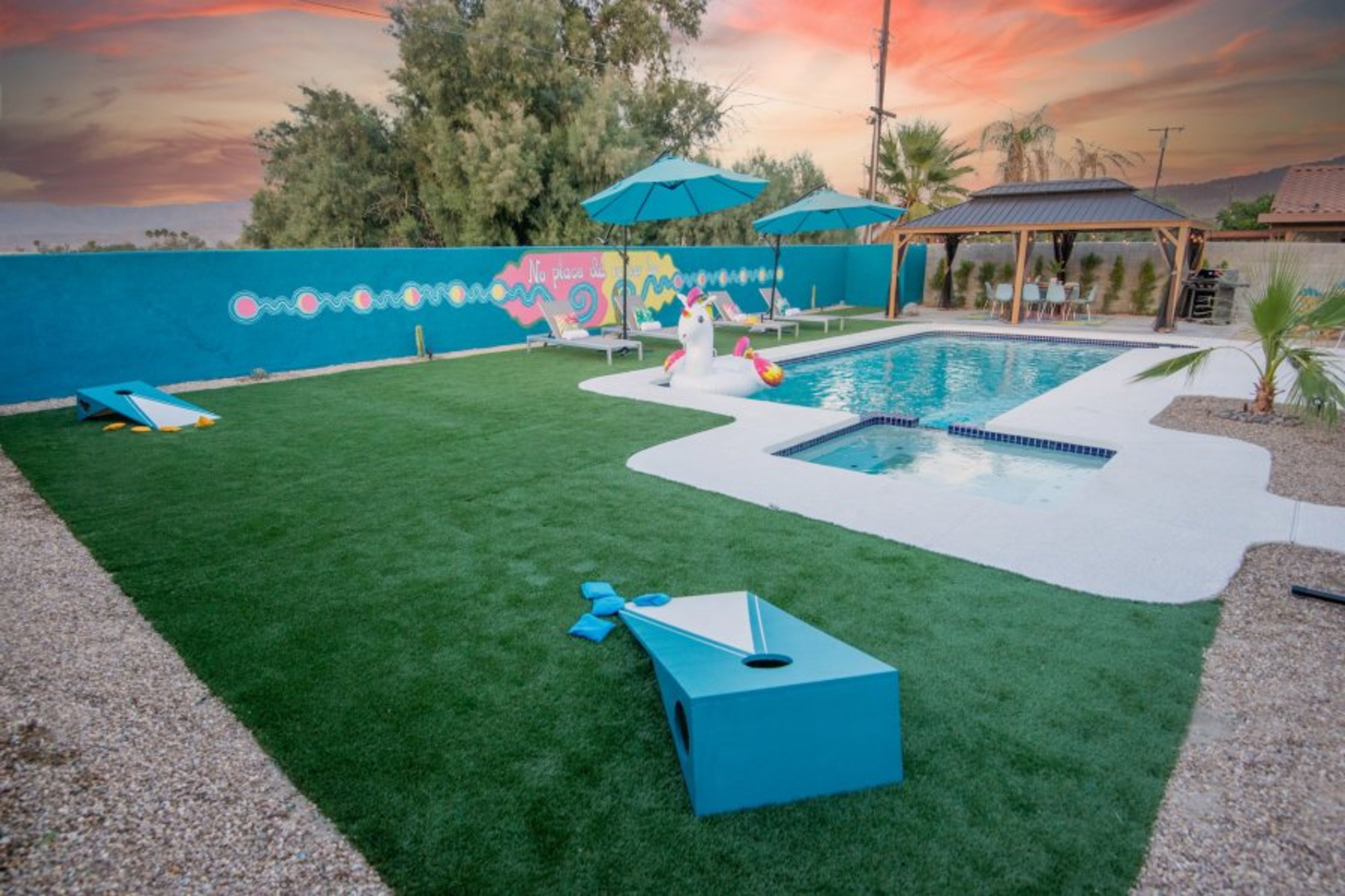 Play a game of corn hole or run around in our yard