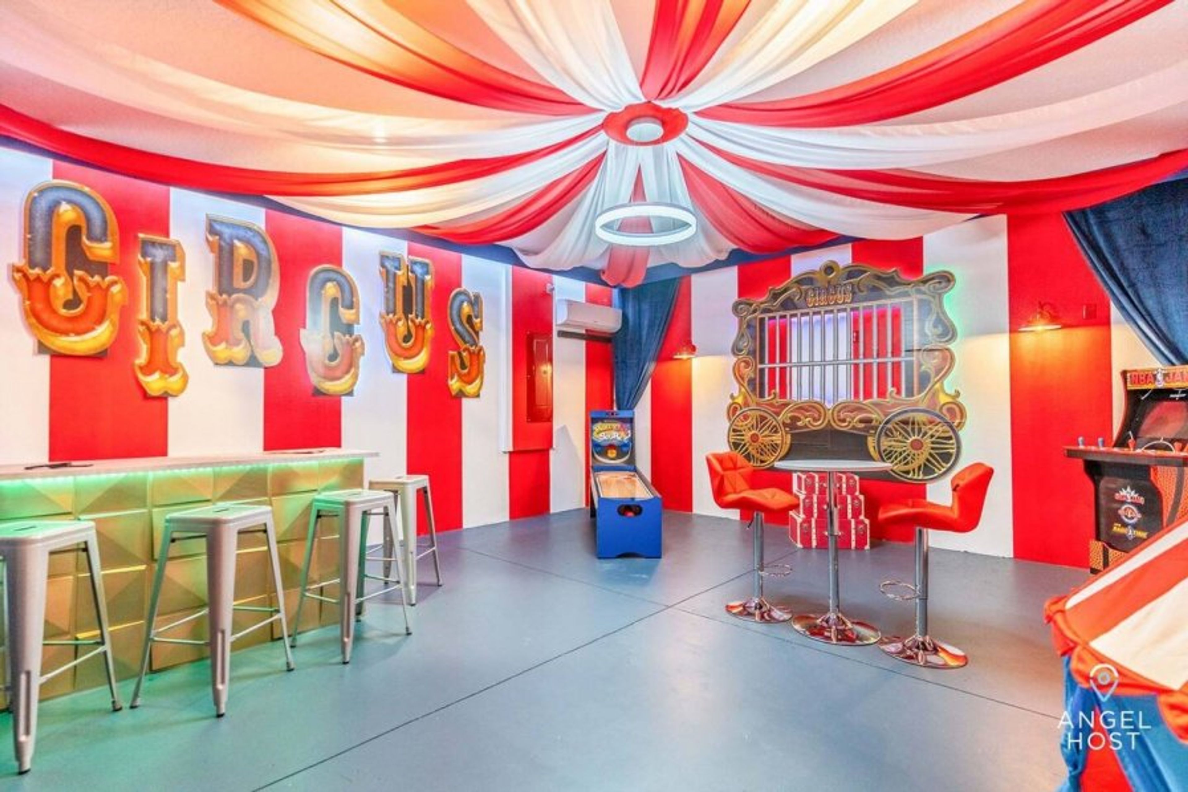 THE best room in the house! The fun Circus-style game room!