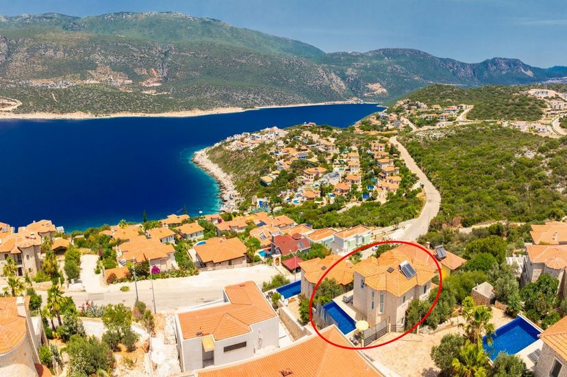 Villa in Turkey, Kaş: Aerial view showing location of villa