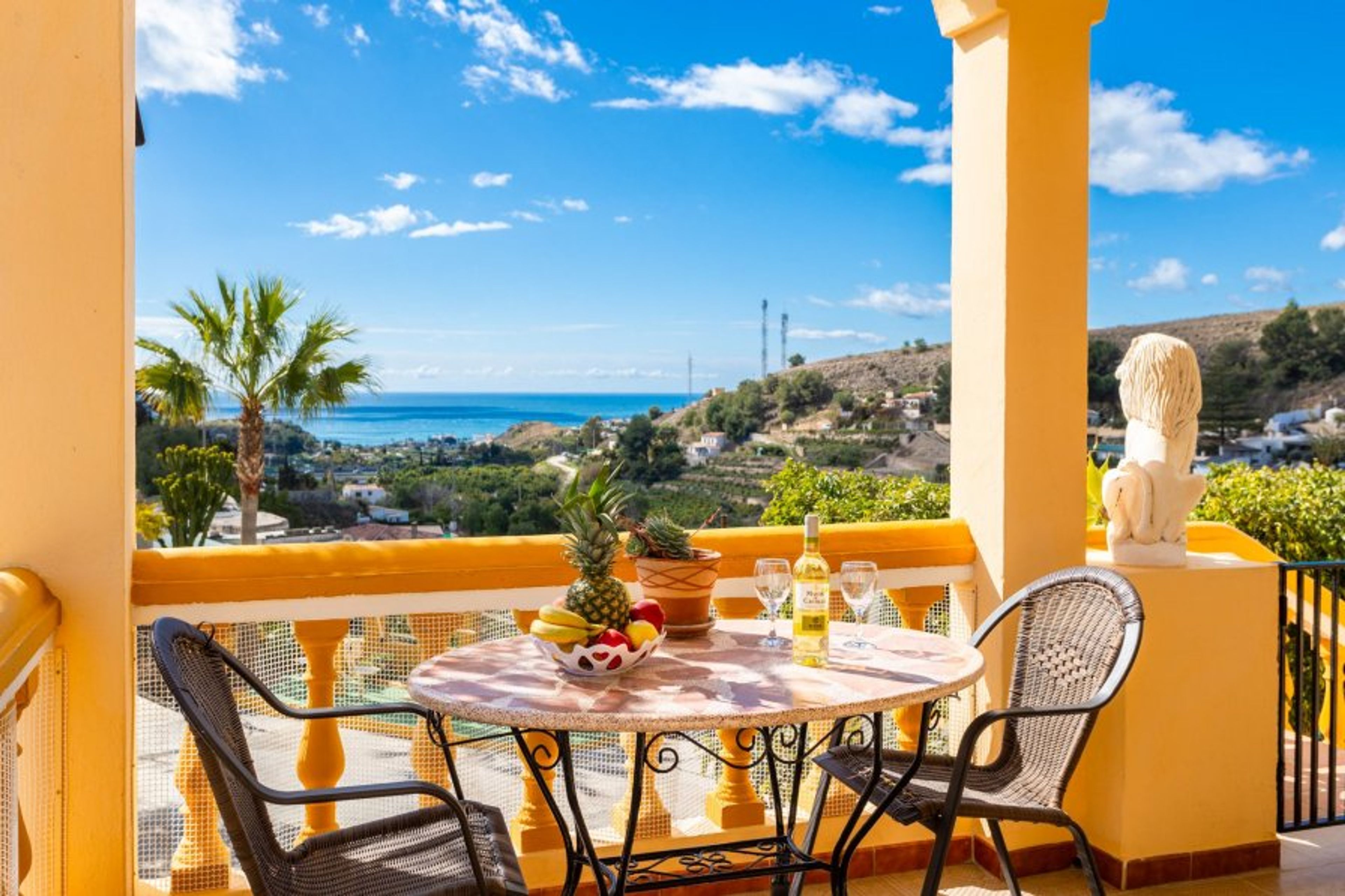 Sheltered terrace area with sea views