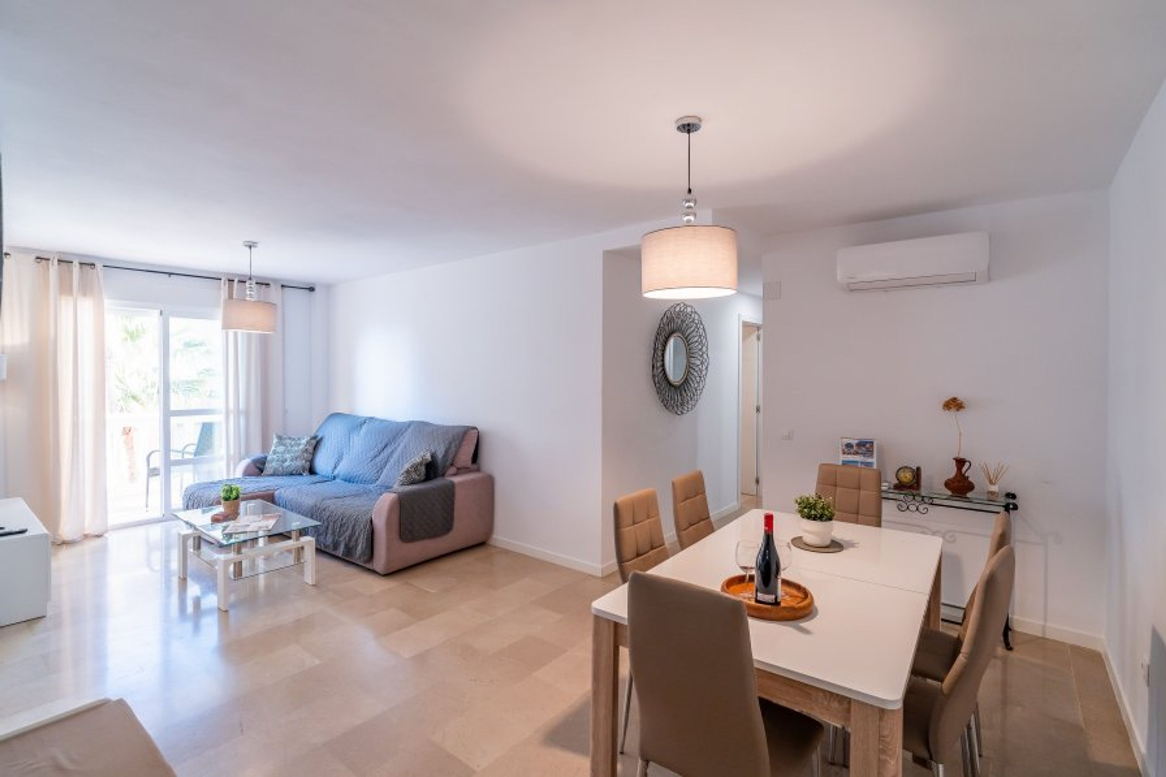 Living/dining room in this spacious apartment. 