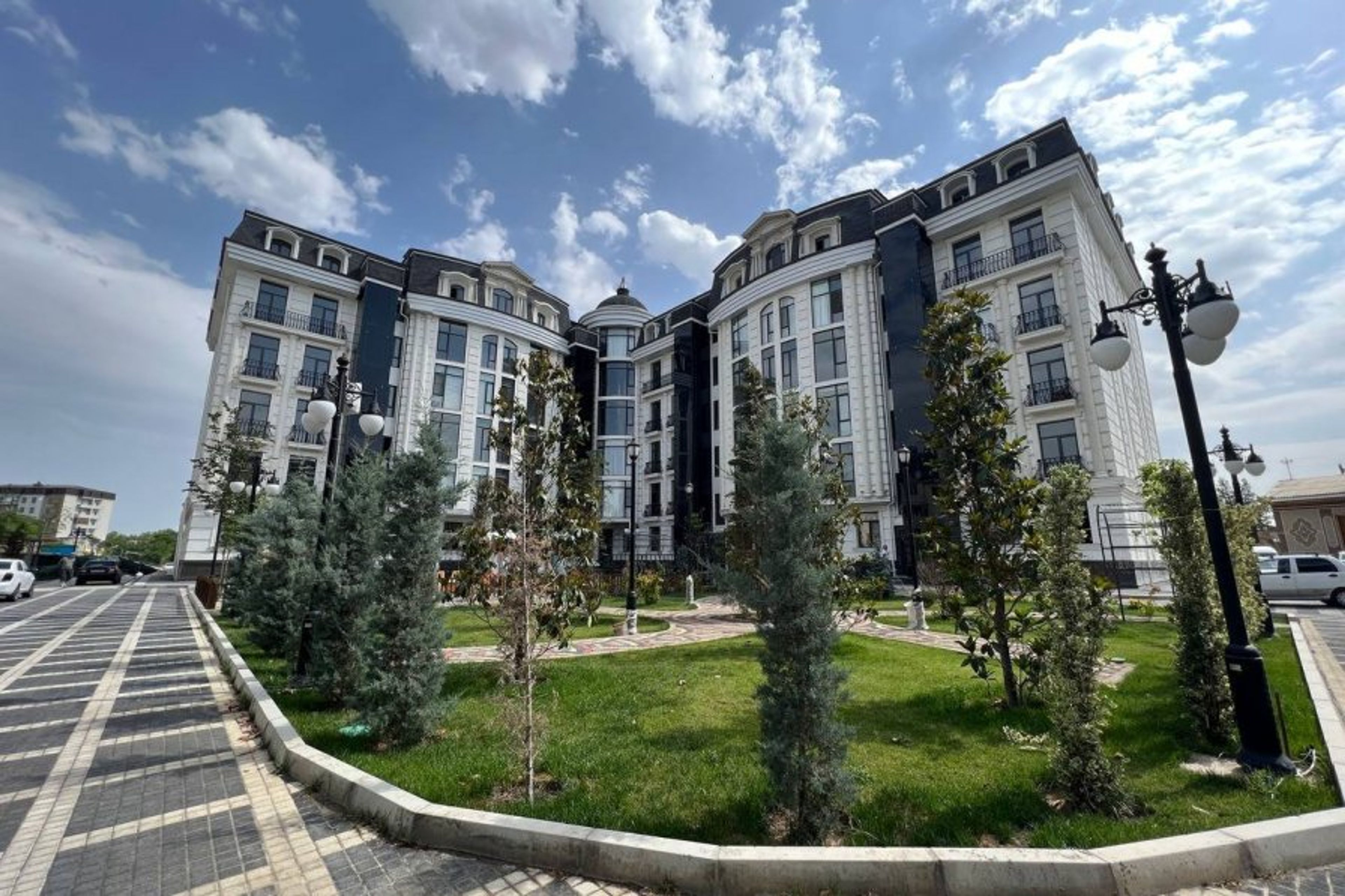 Apartment Building. Children playground nearby.