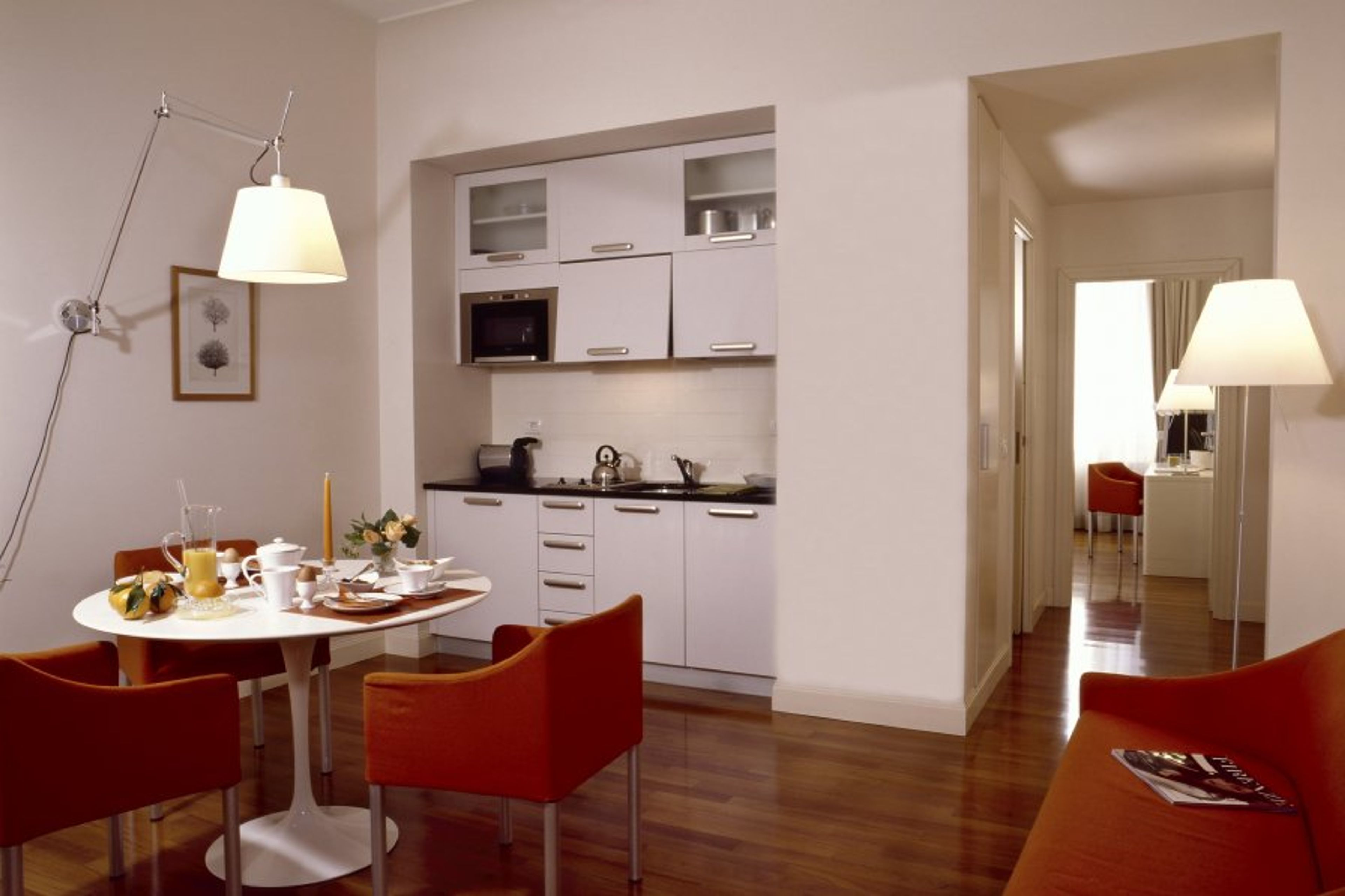 Dining room with kitchen and living area