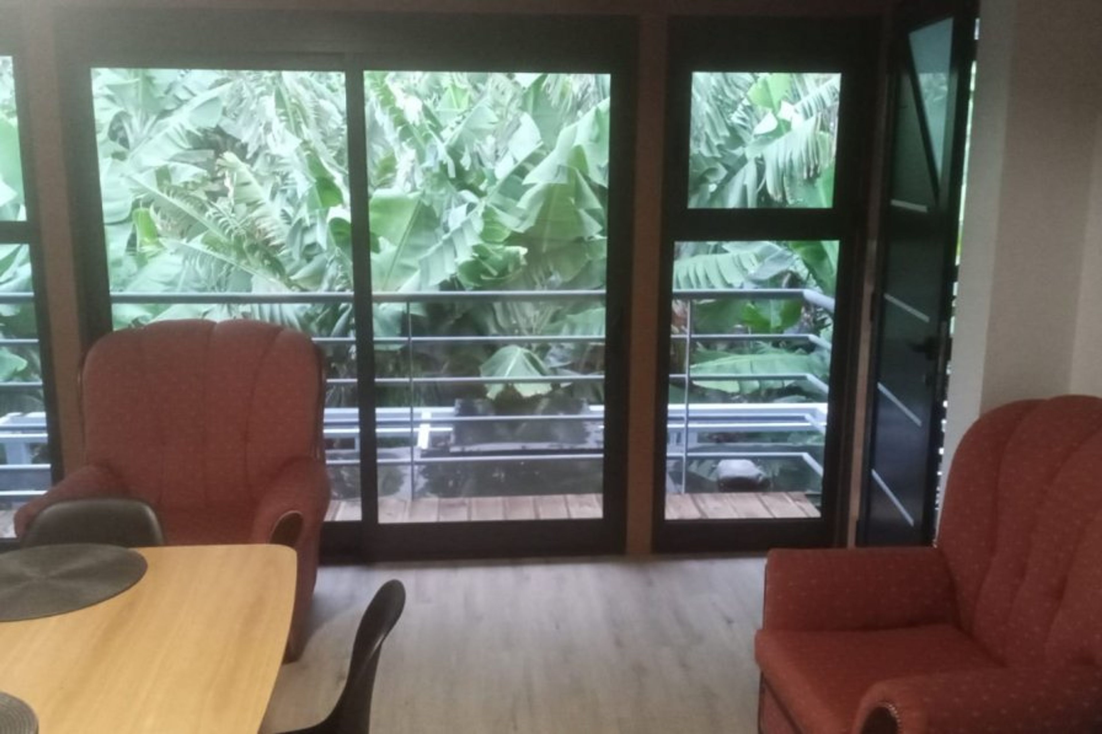 Balcony over looking the Banana plantation and Mountain back drop.