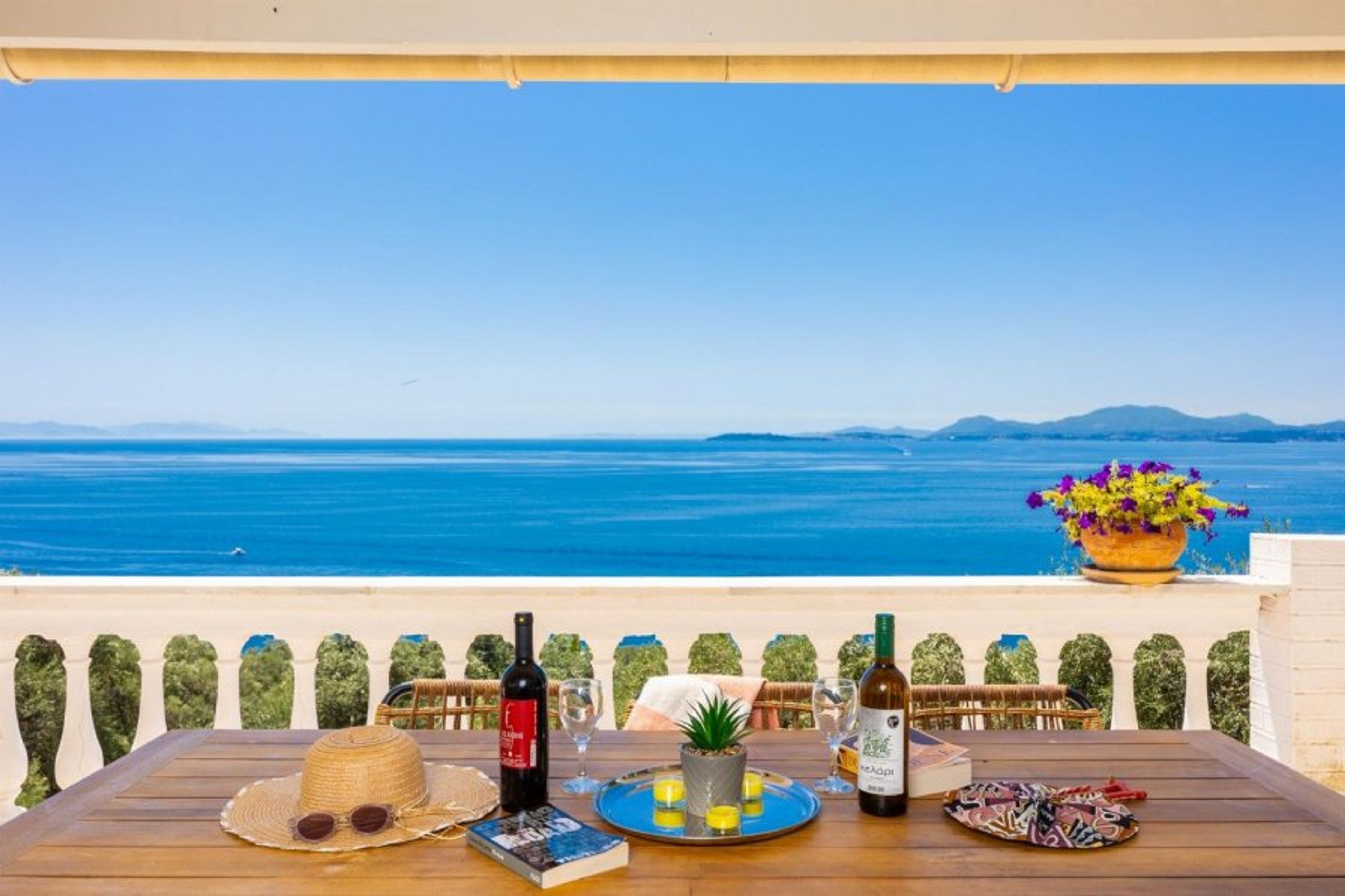 Sheltered terrace area with panoramic sea views