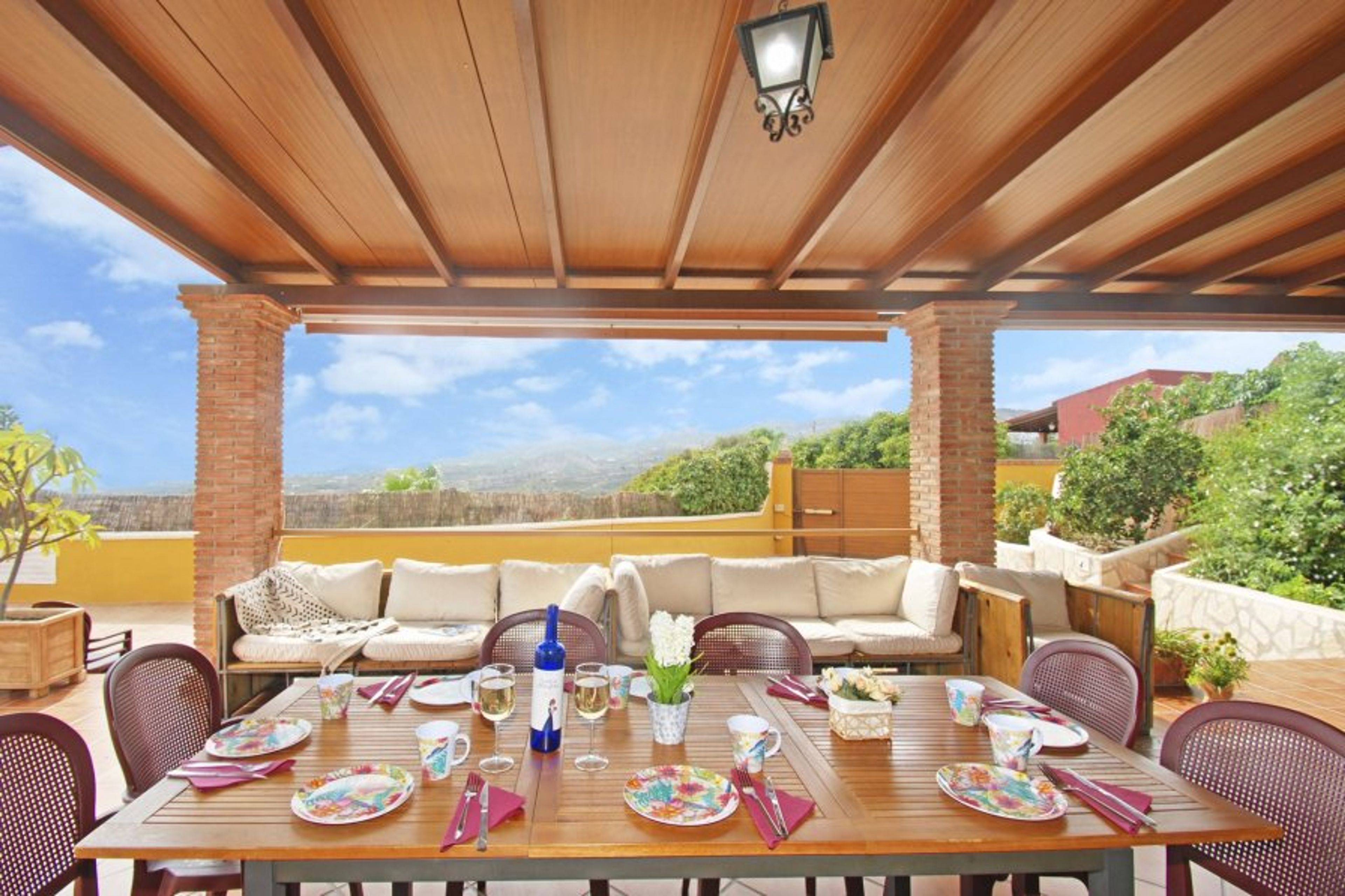 The spacious patio is a unique place to eat 'al fresco'.
