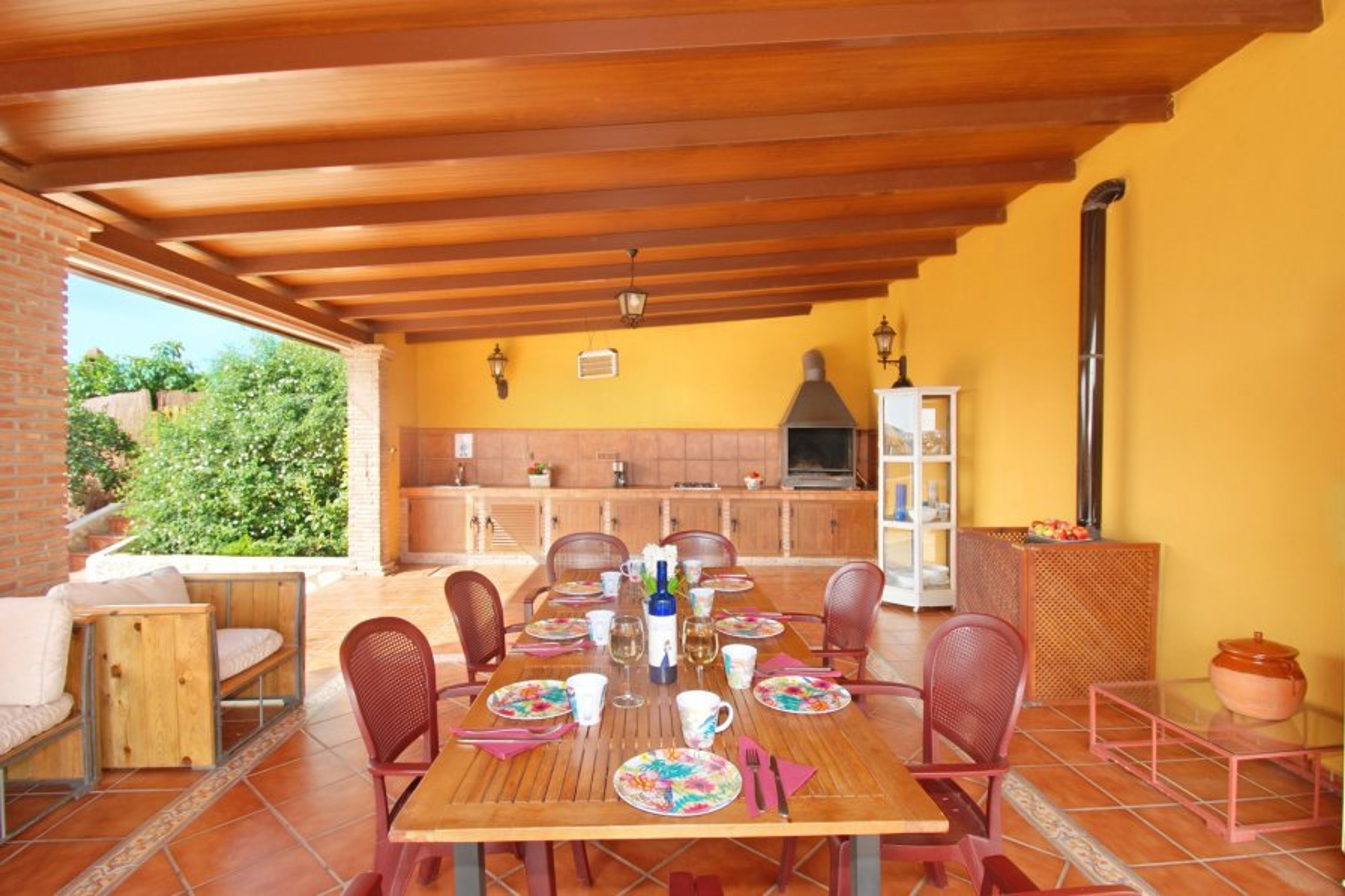 The patio can be closed on chillier evenings.