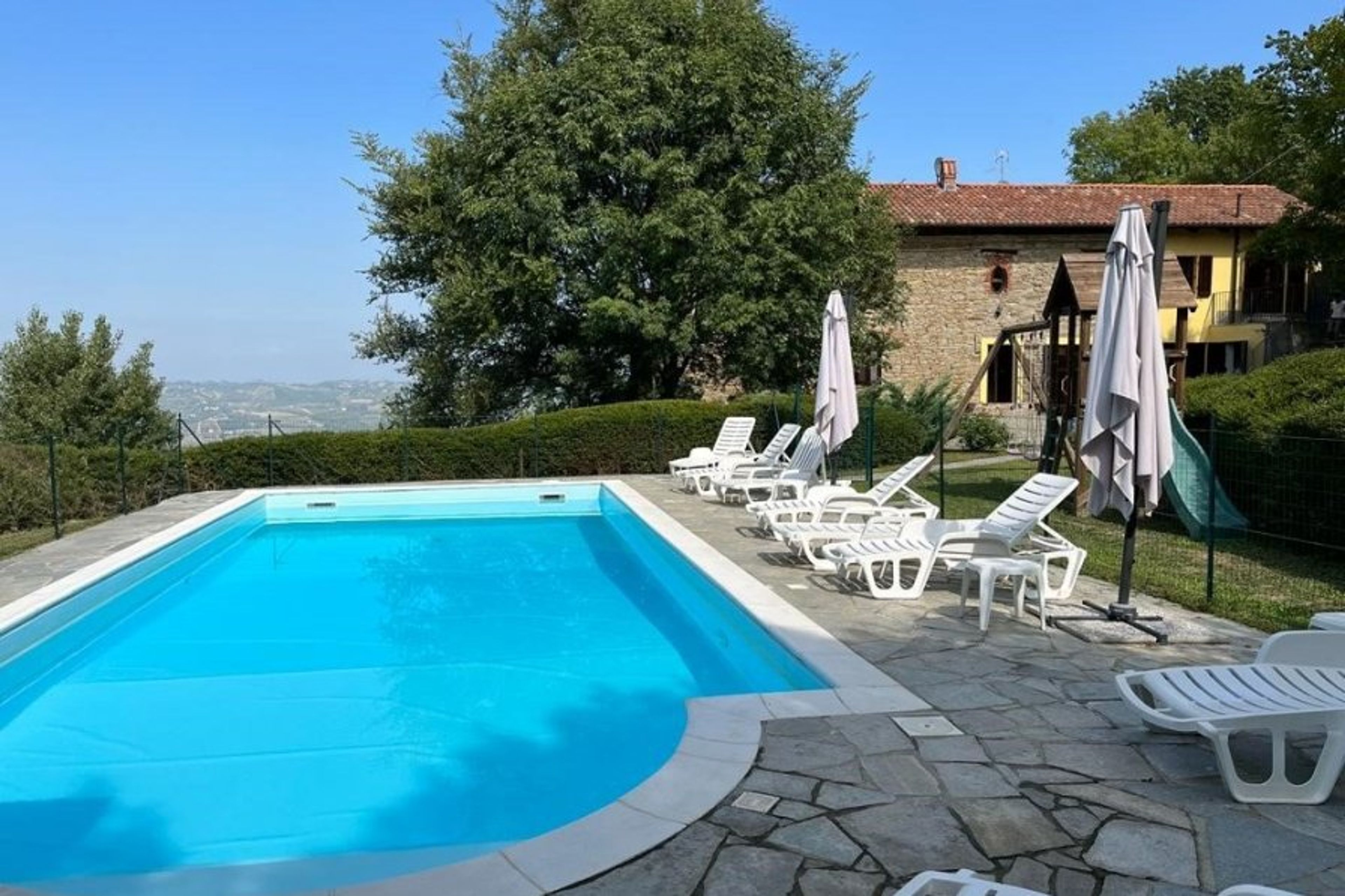 View from pool to house