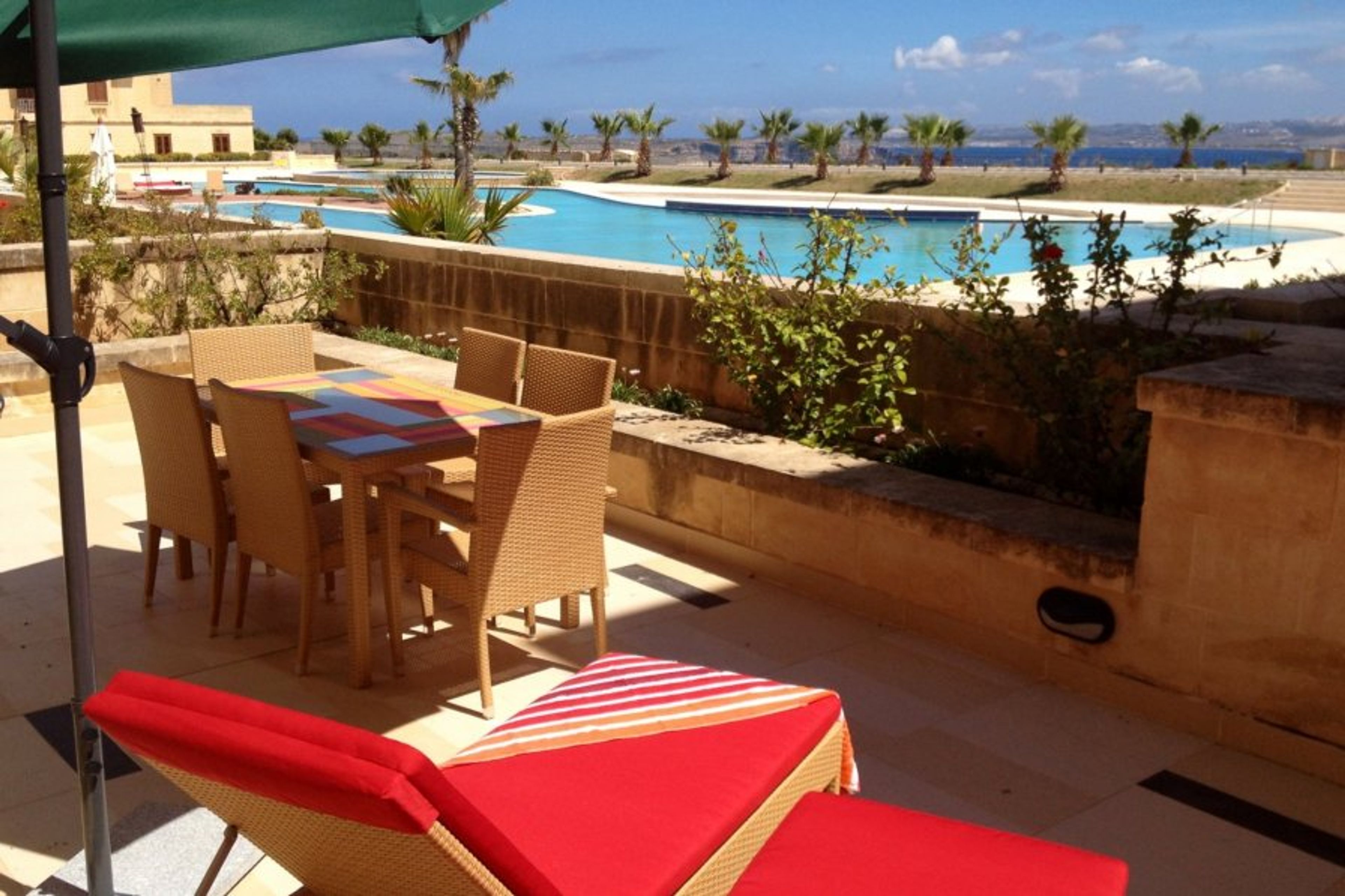 Private Terrace enjoying spectacular views of pool & Mediterranean Sea