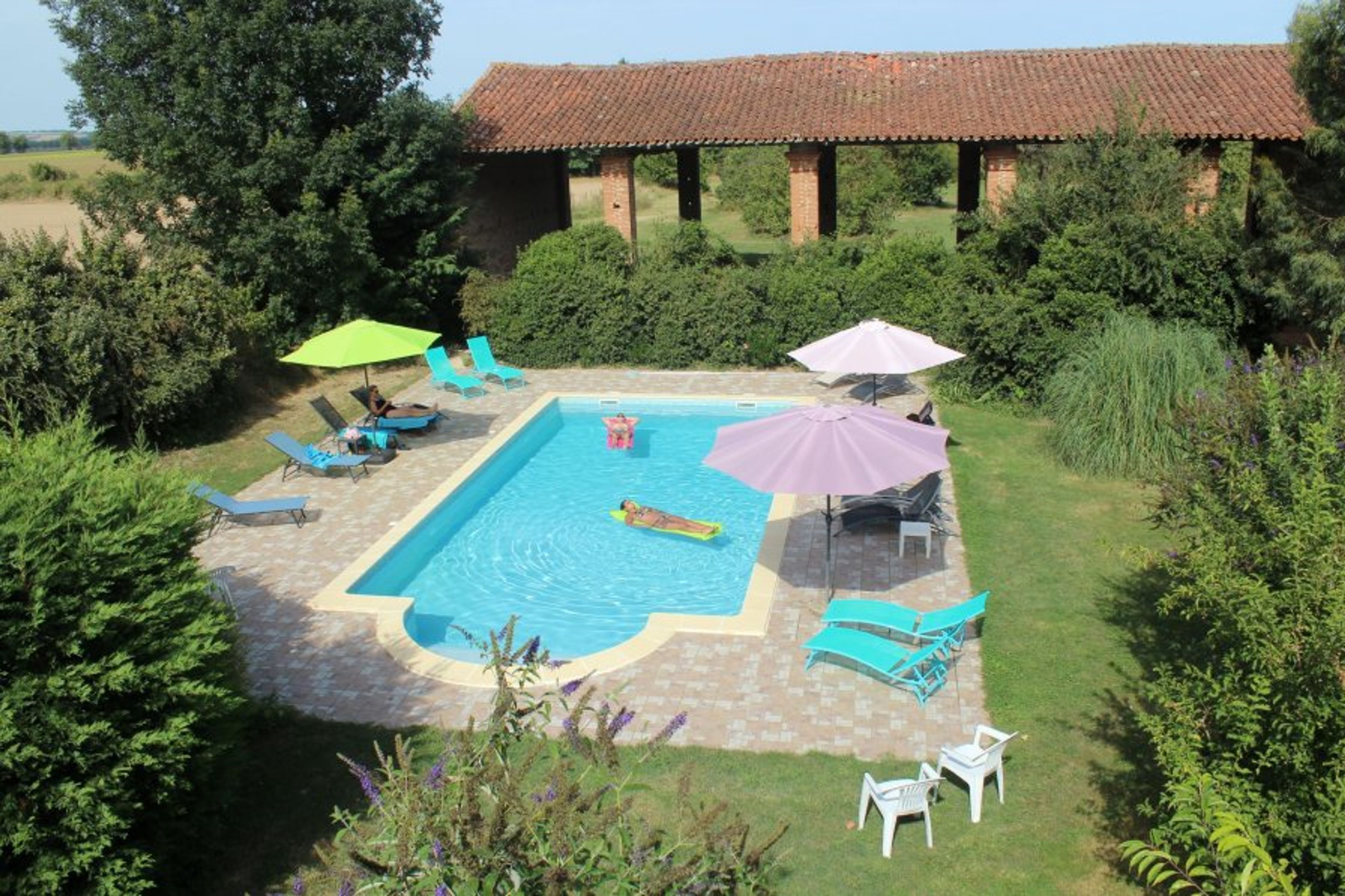 View of pool from Gite Ciel terrace