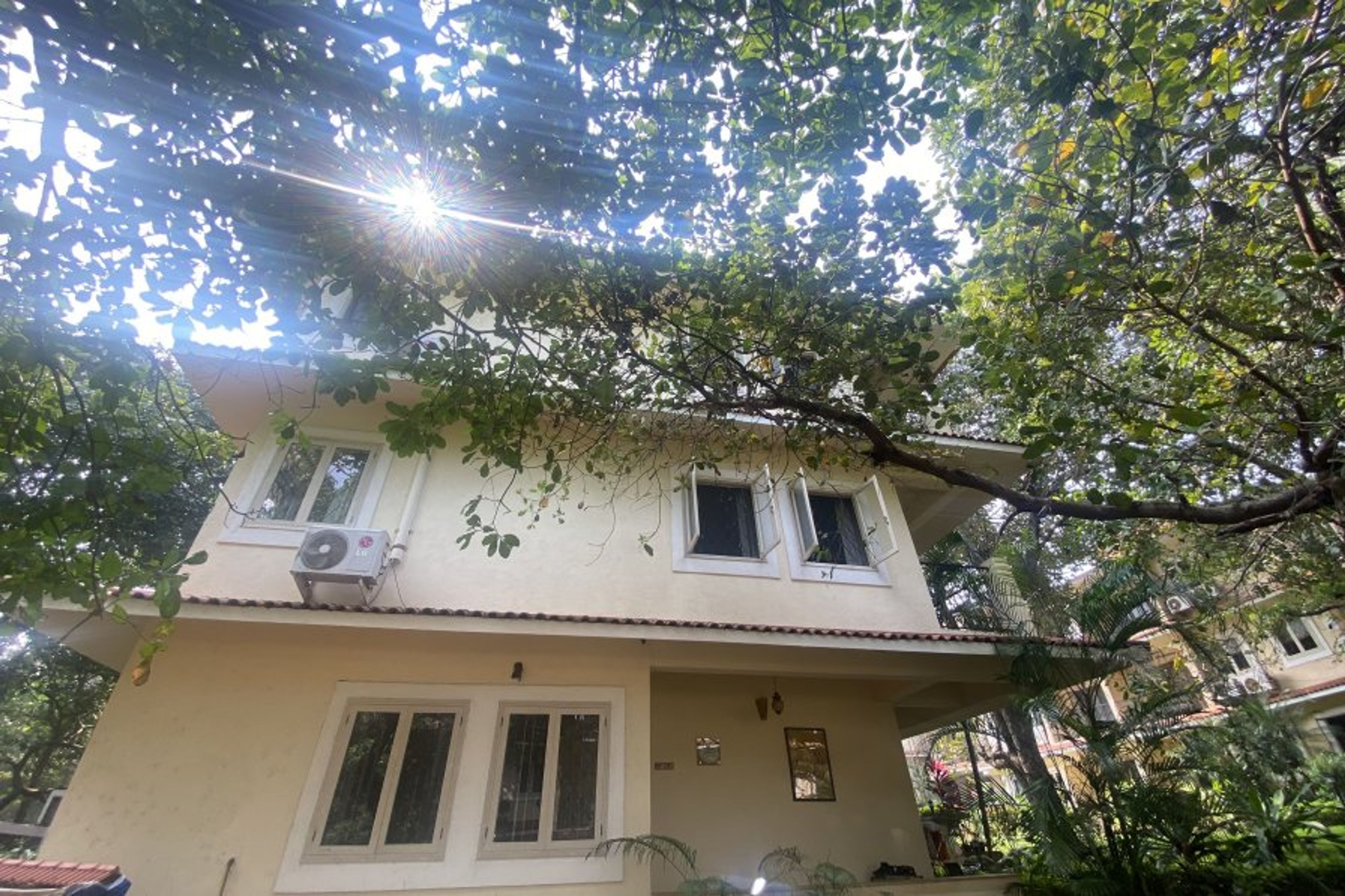 Exterior of the apartment , which is located on the ground floor. 