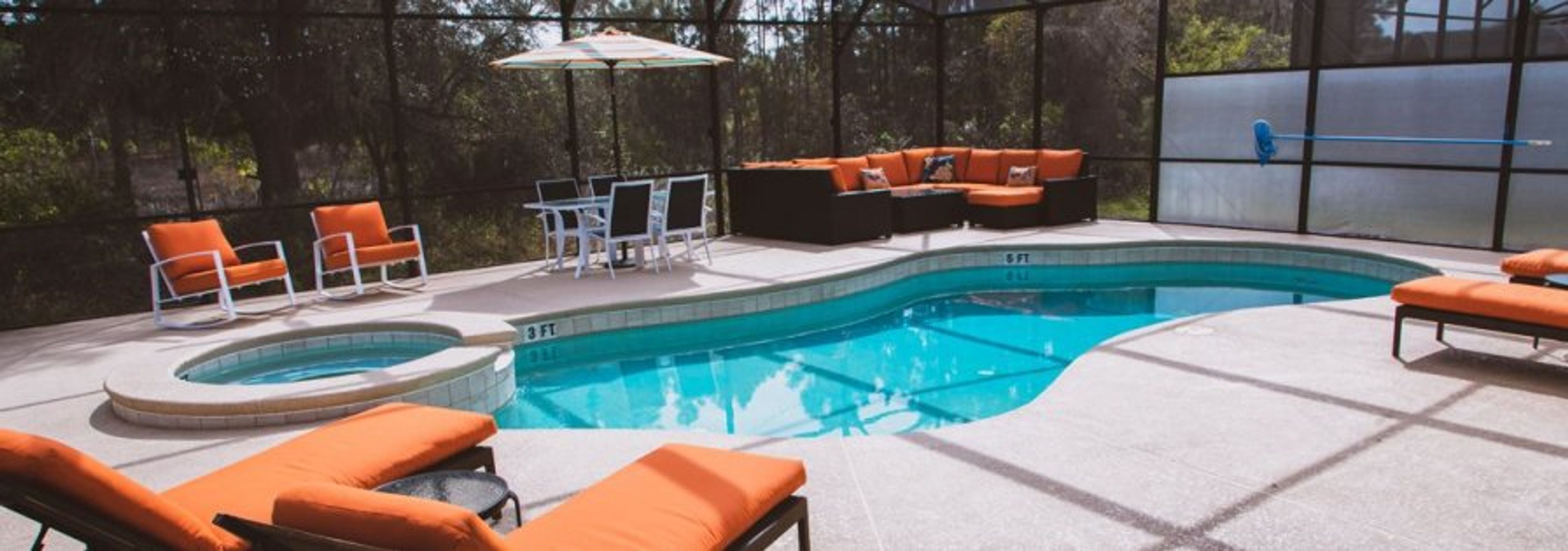 Outside pool (30' x 15') 3' --> 5' deep and huge deck area (40' x 30')