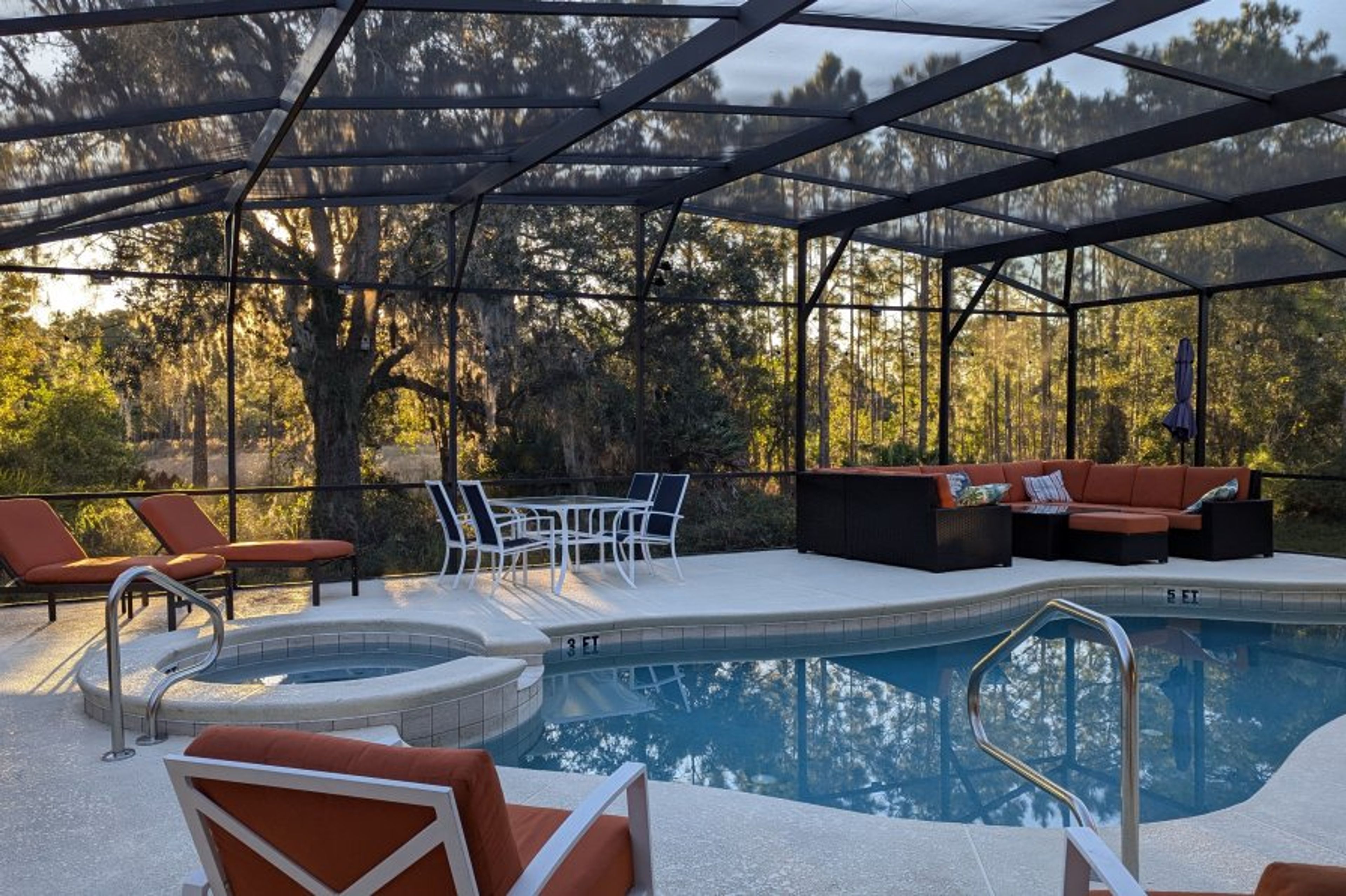 Morning pool deck sun at Florida Delight, Watersong, Davenport, Fl