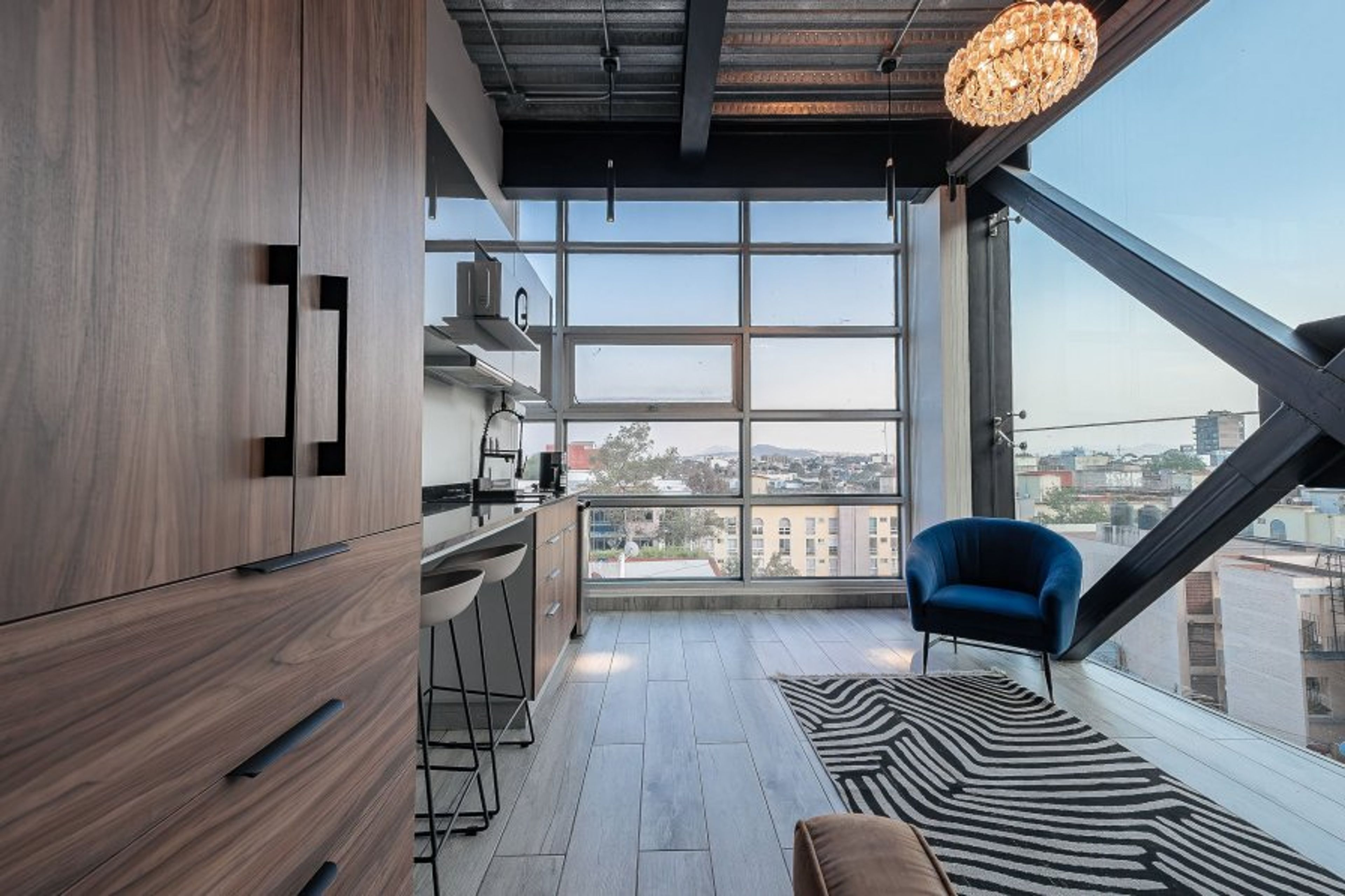 full view of kitchen and living room 
