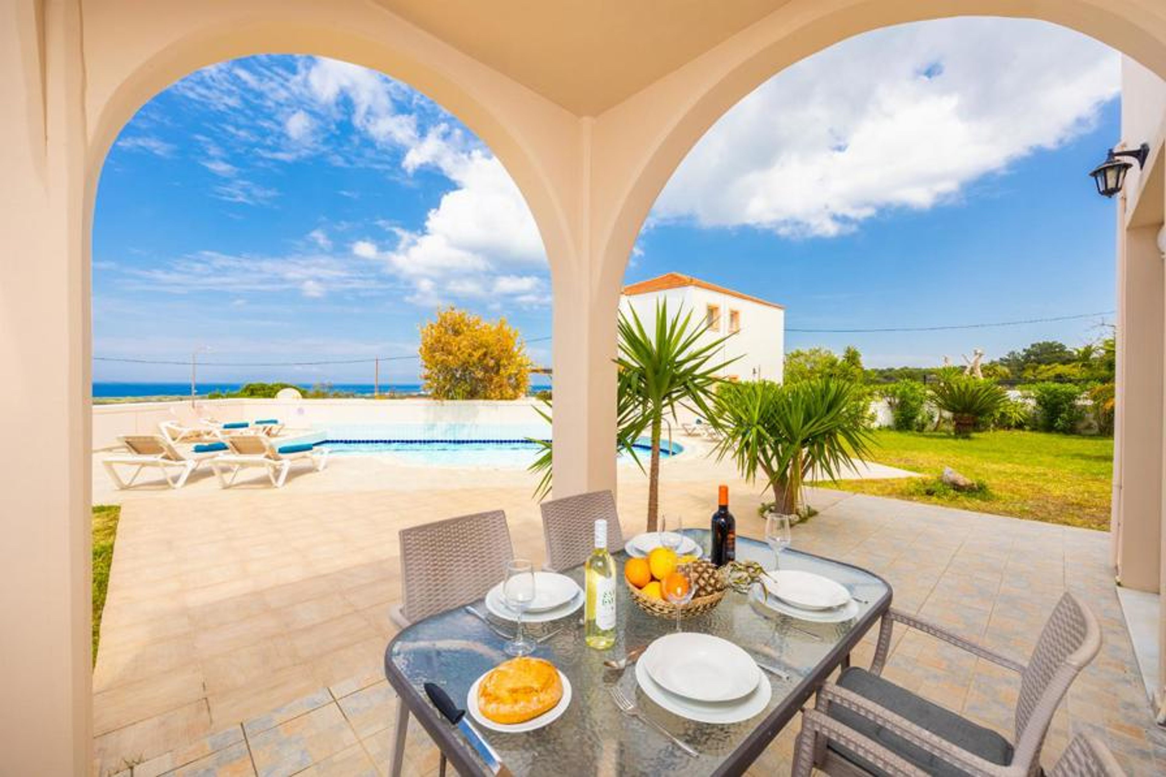 Sheltered terrace area with sea views