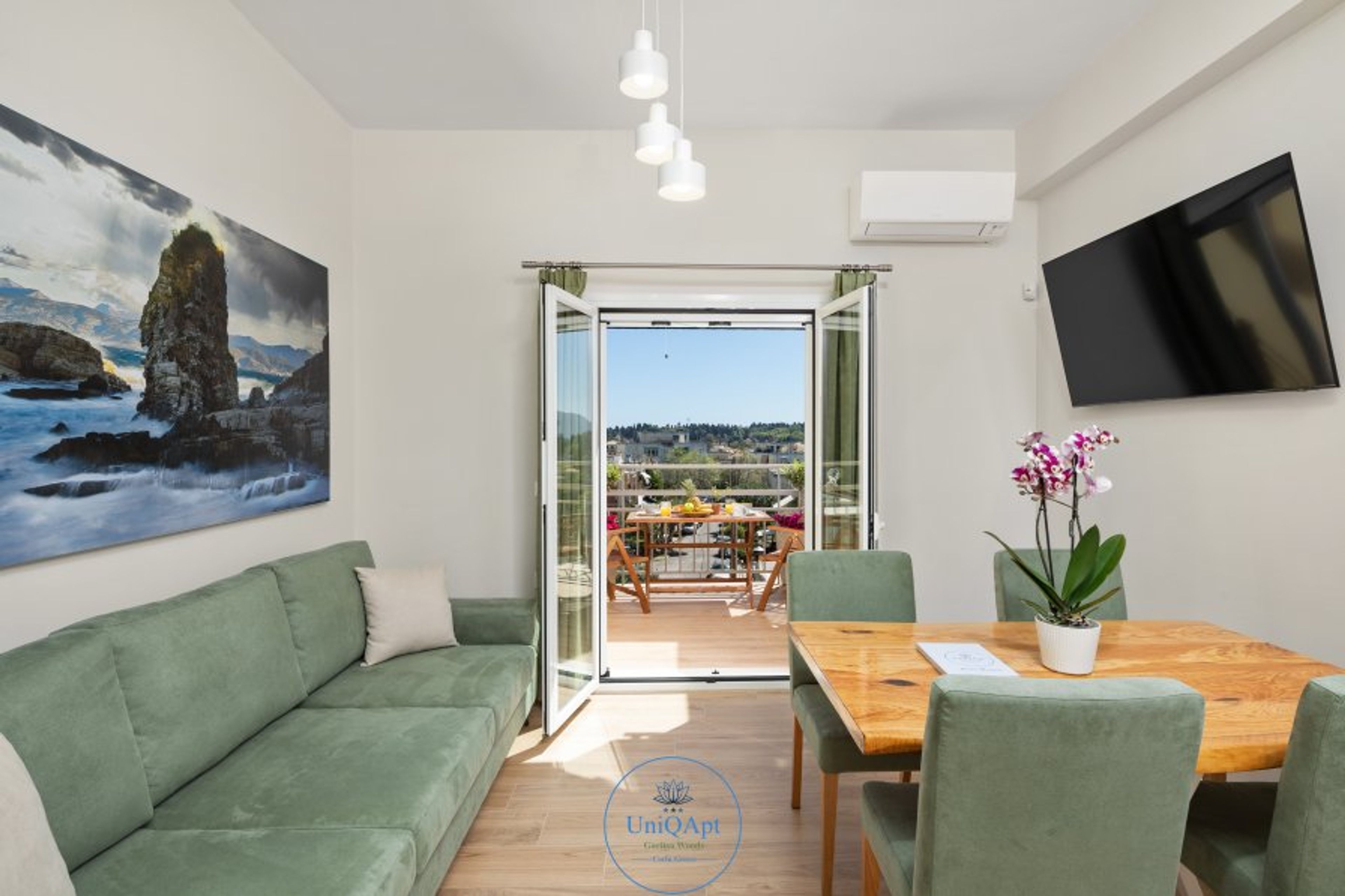 Living room dining table and living room balcony