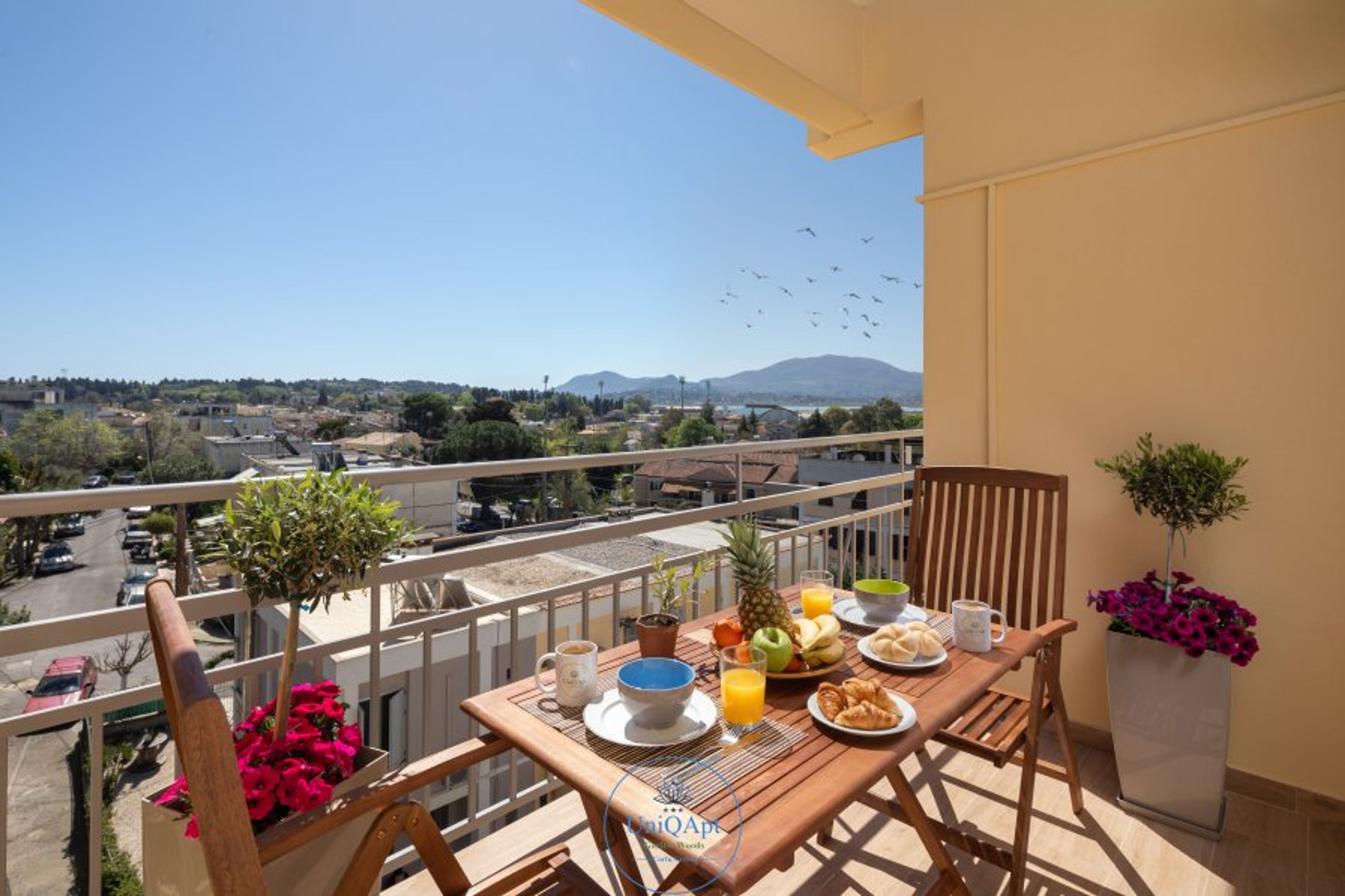 Living Room balcony views of CFU airport and Garitsa area
