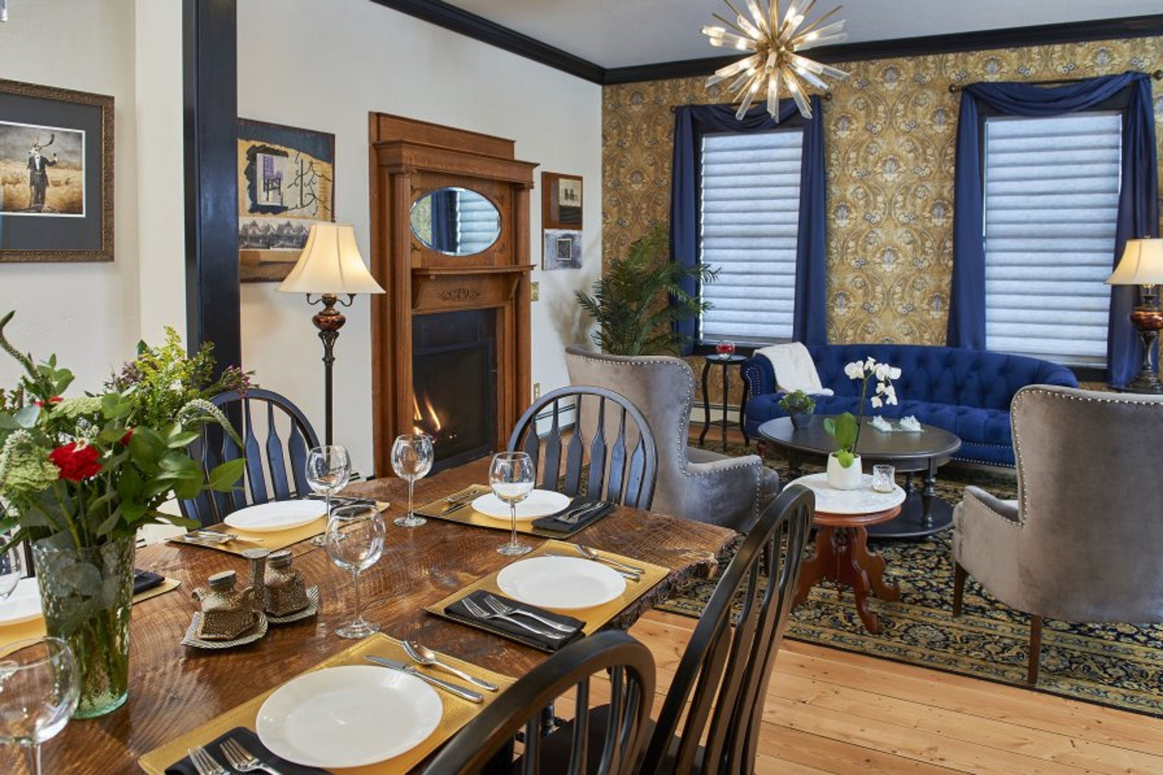 The living/dining/kitchen space is an open layout. 