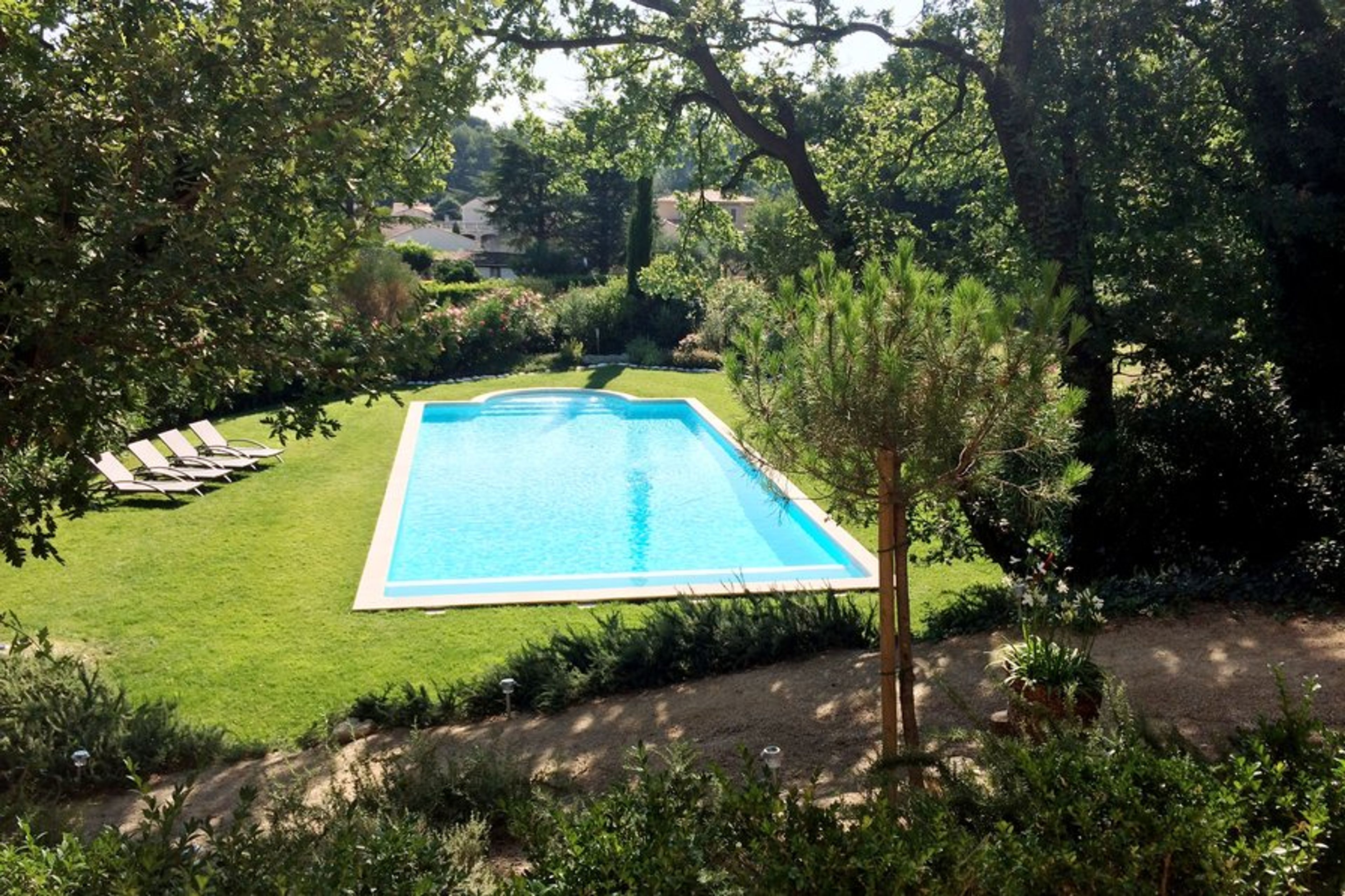 View to the pool and lawn