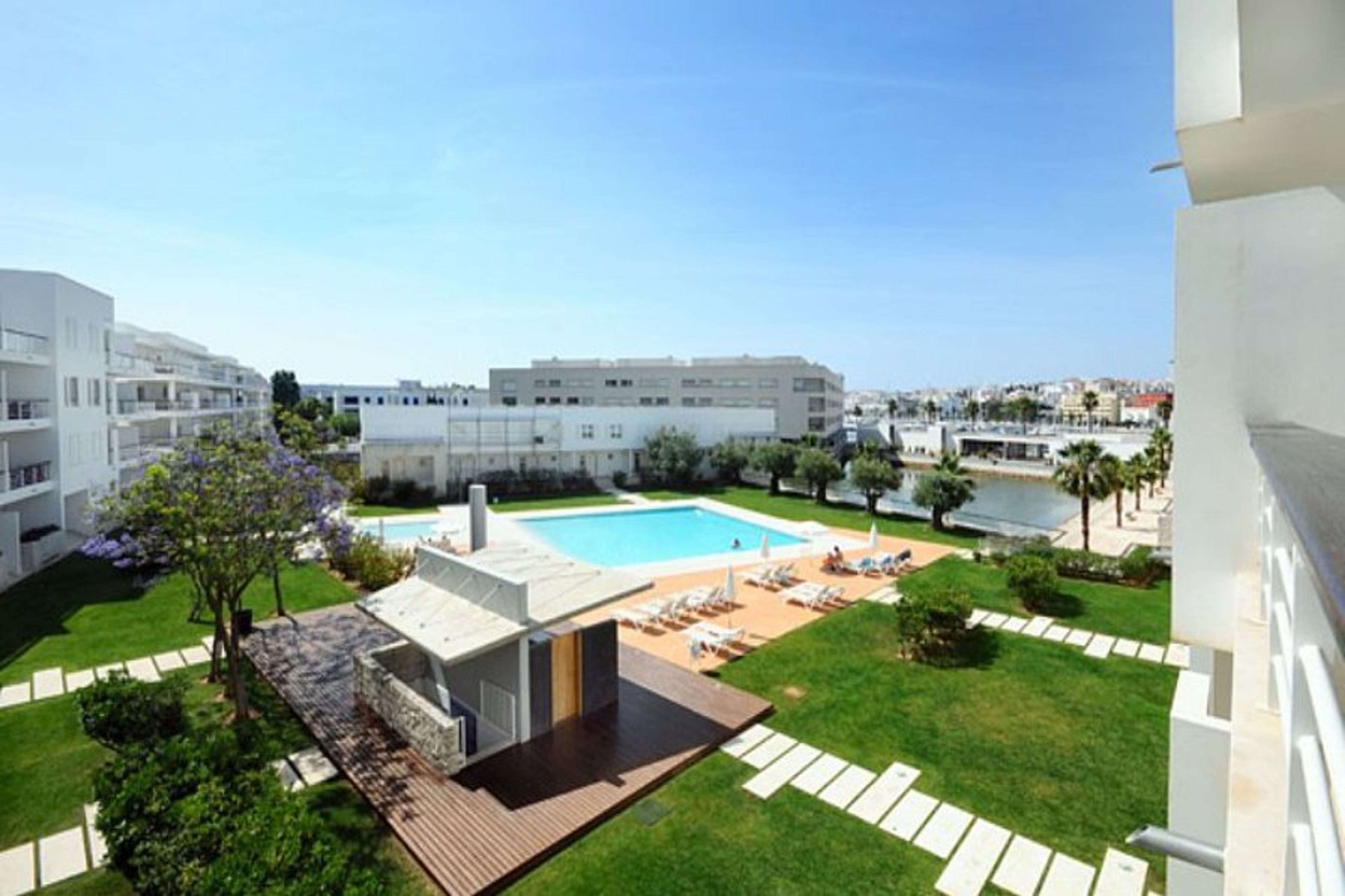 View of swimming pool from balcony