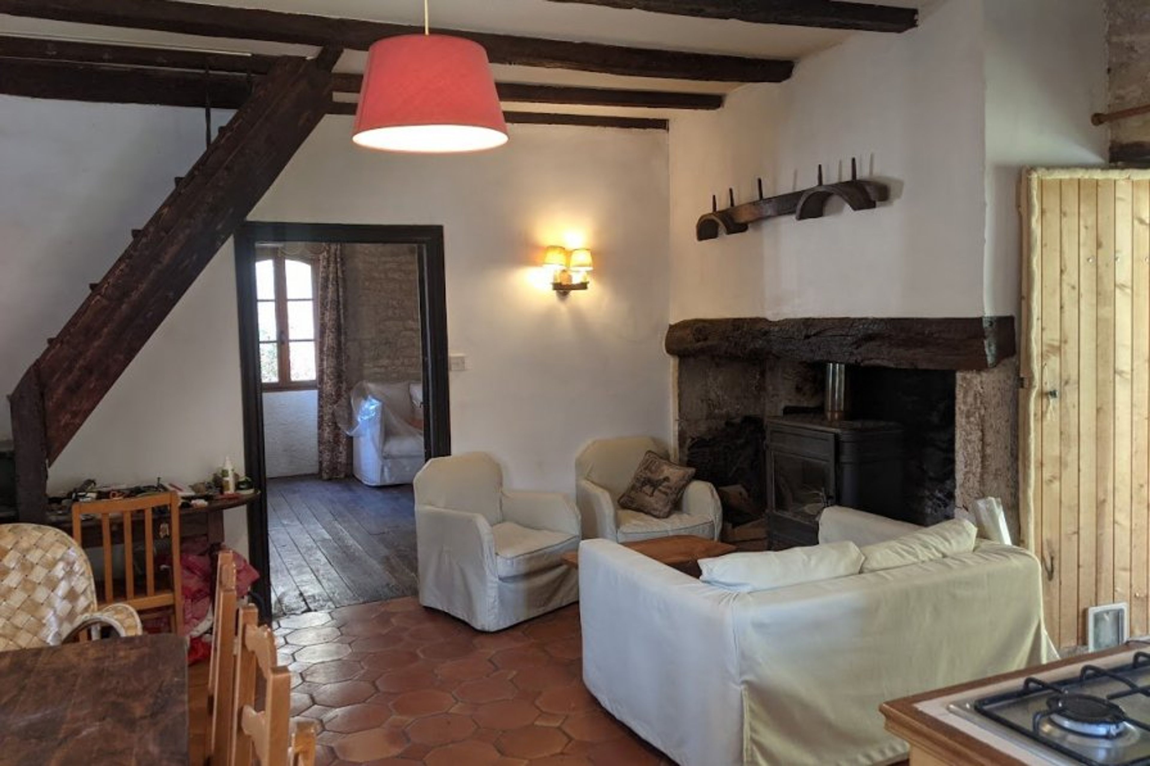 Wood fire and sitting area