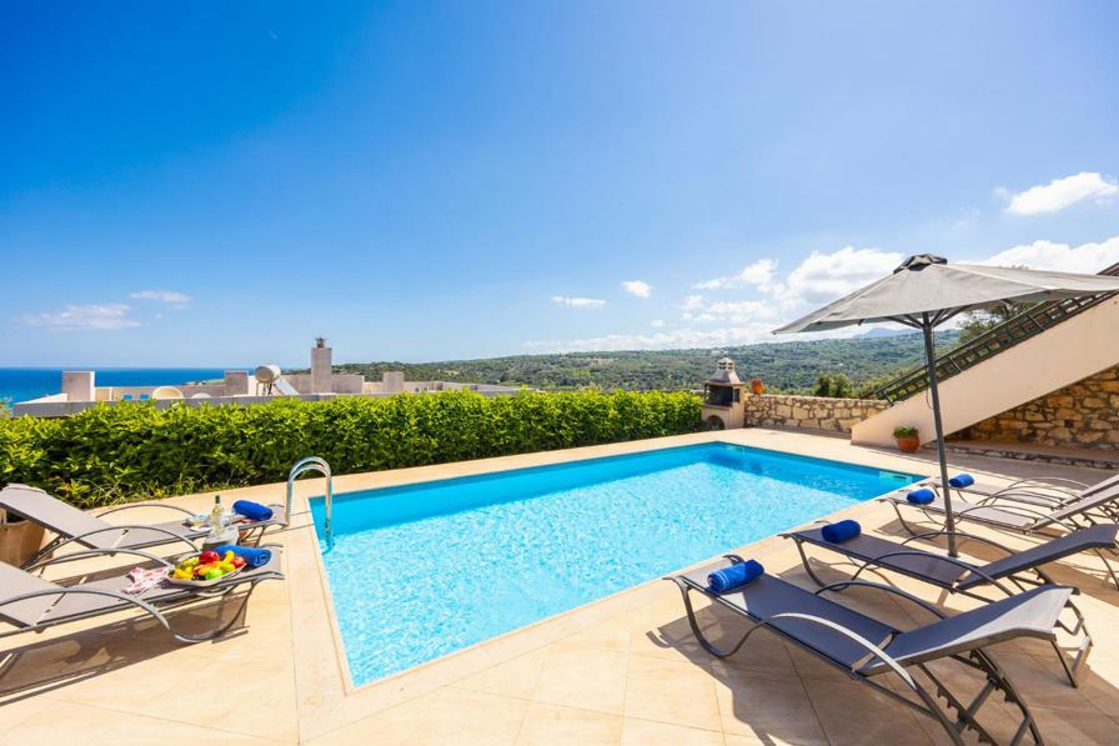 Private pool and terrace with sea views