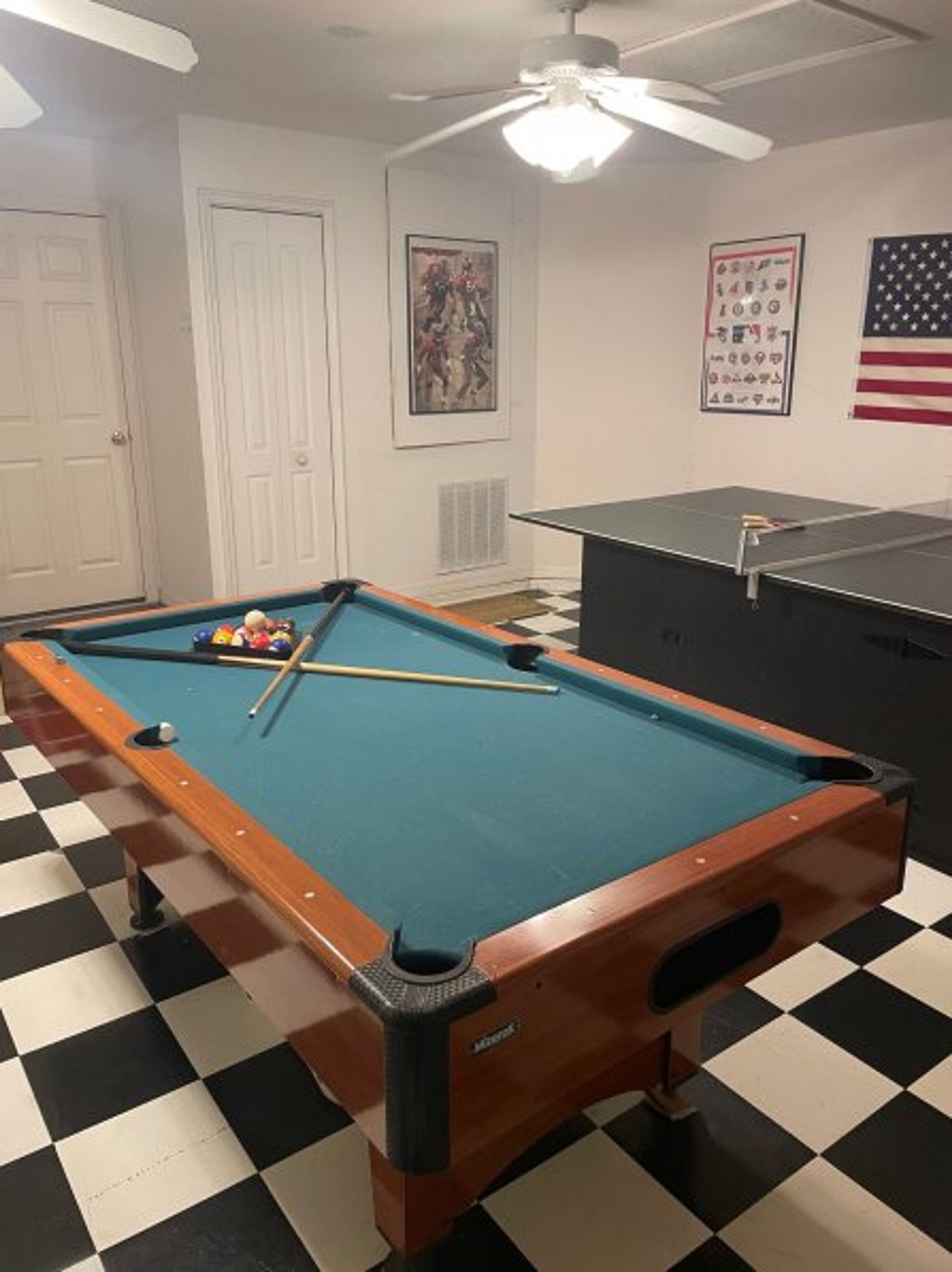 Games Room with Pool Table, Table Tennis Table and Darts Board 