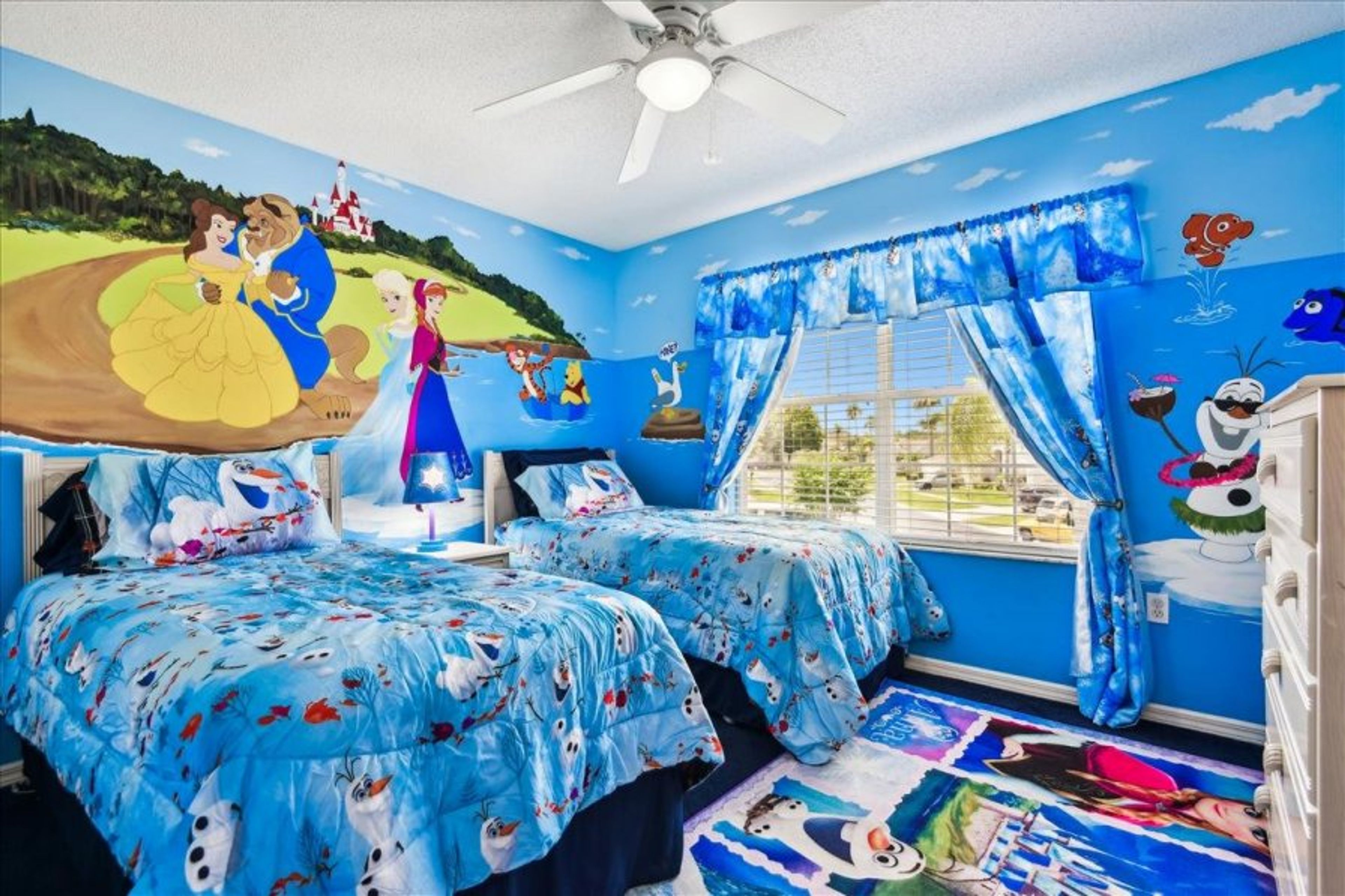 Stunning Disney Rooms. Twin Pillowtop beds with 32inch HAD LED Roku TV