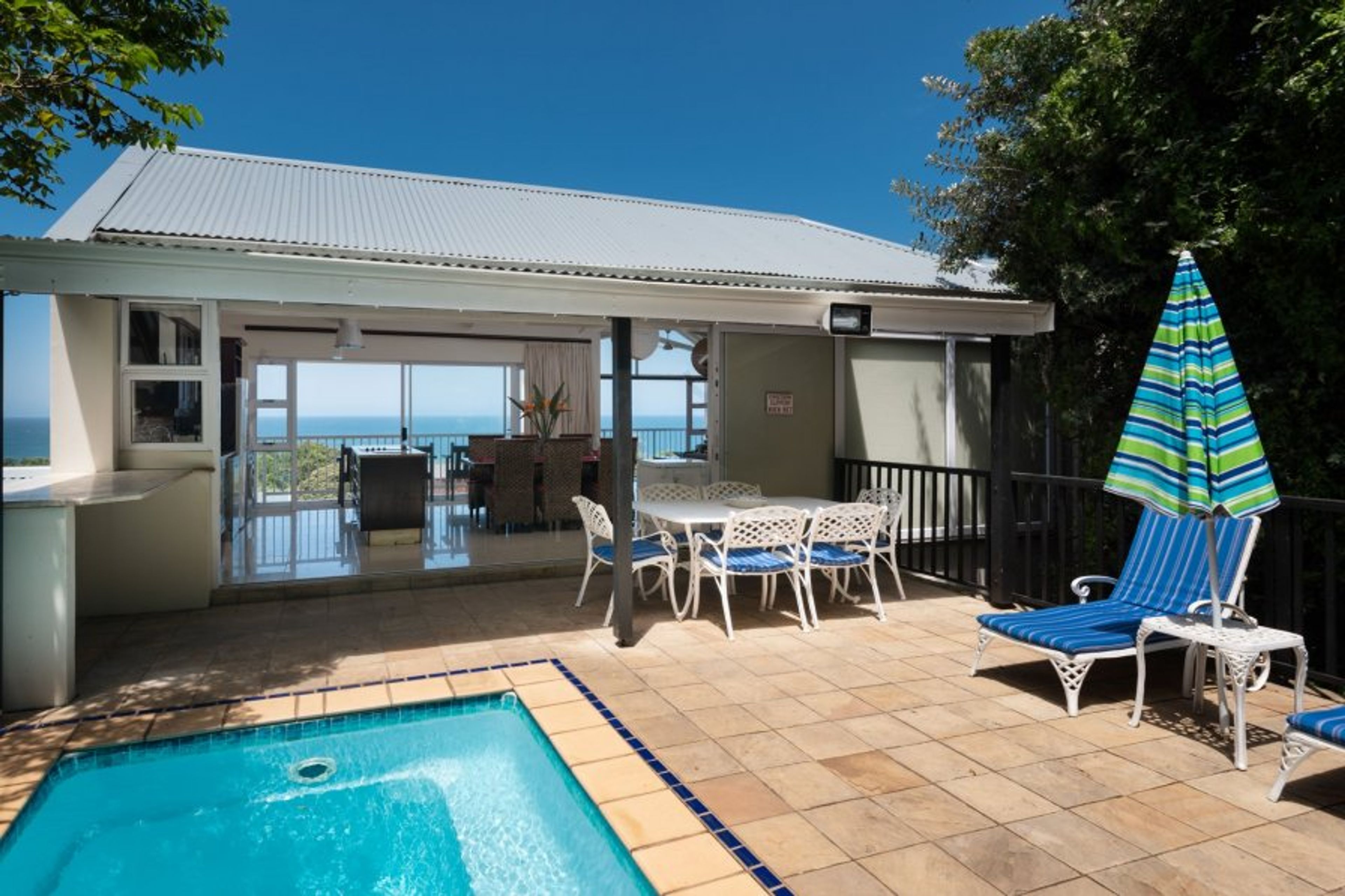 Terrace and plunge pool with view to Indian Ocean.