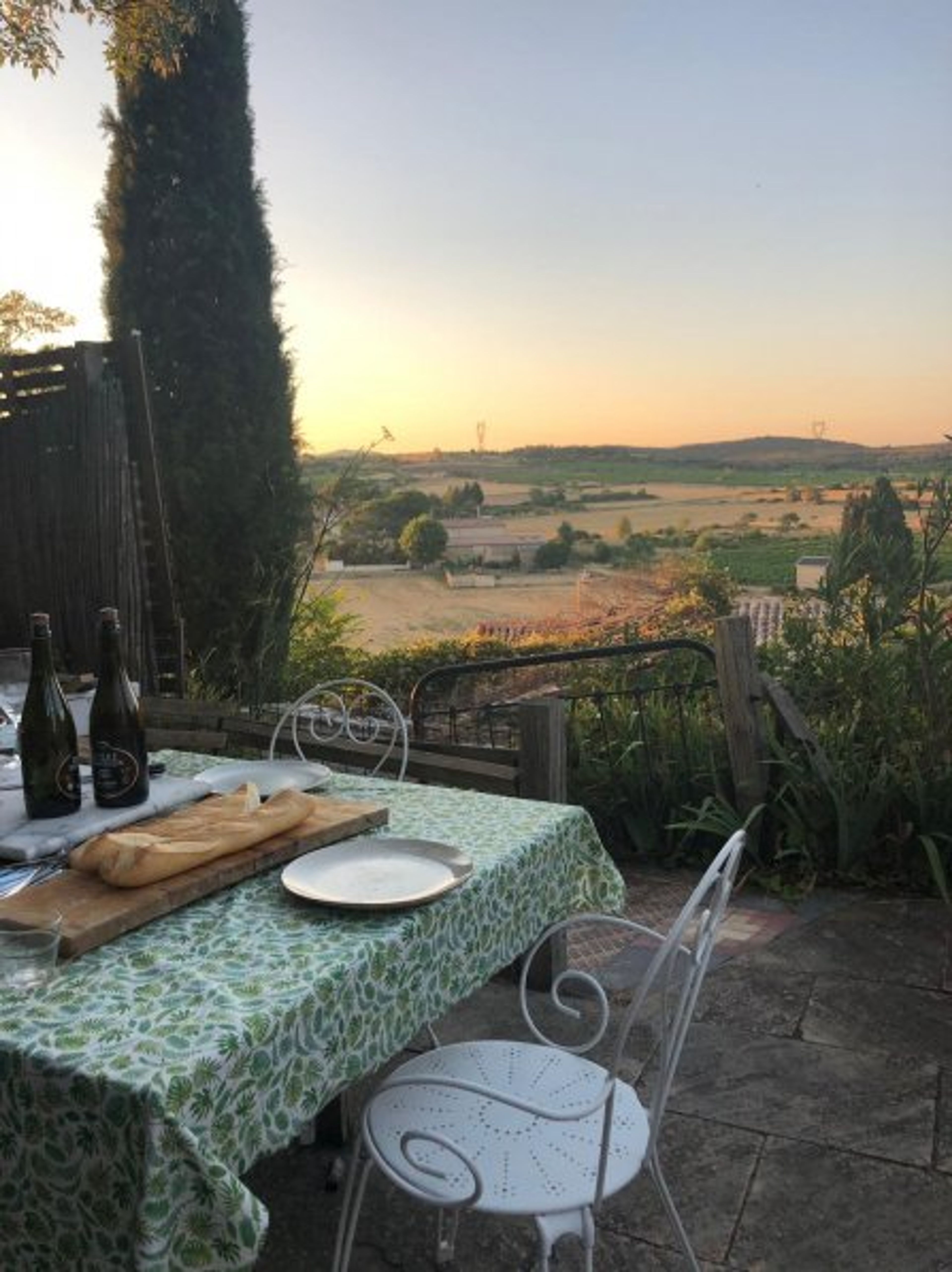 At sunset, before evening meal on terrace