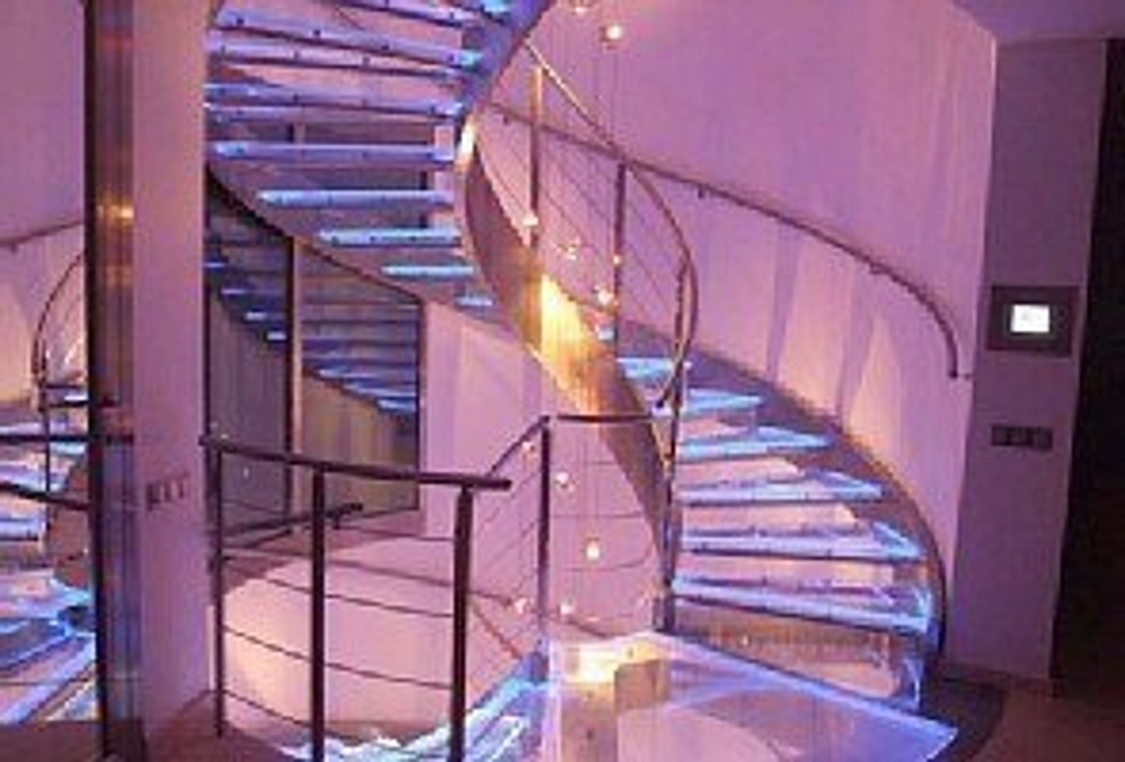 The amazing illuminated glass staircase.