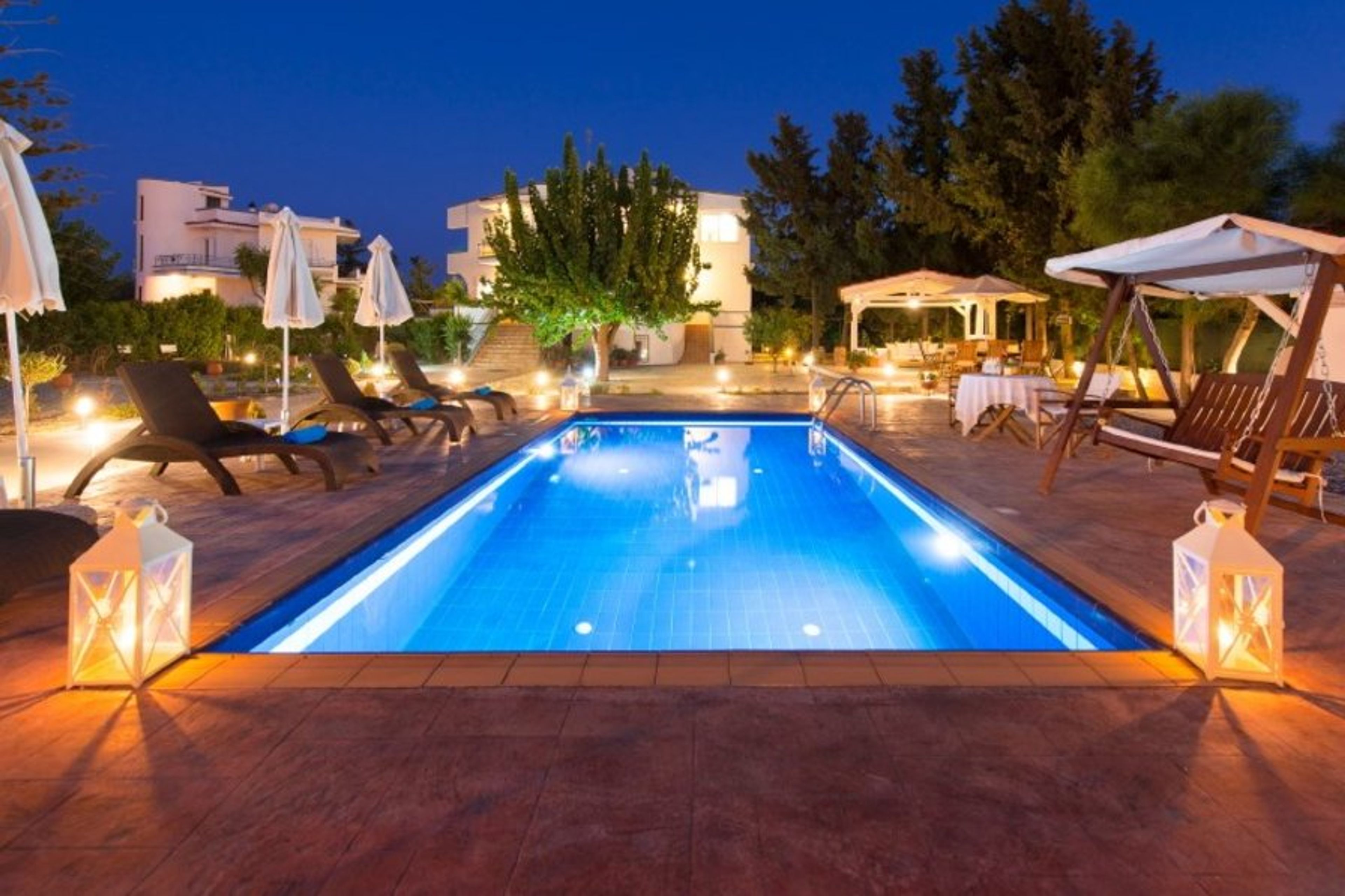 pool and villa at night
