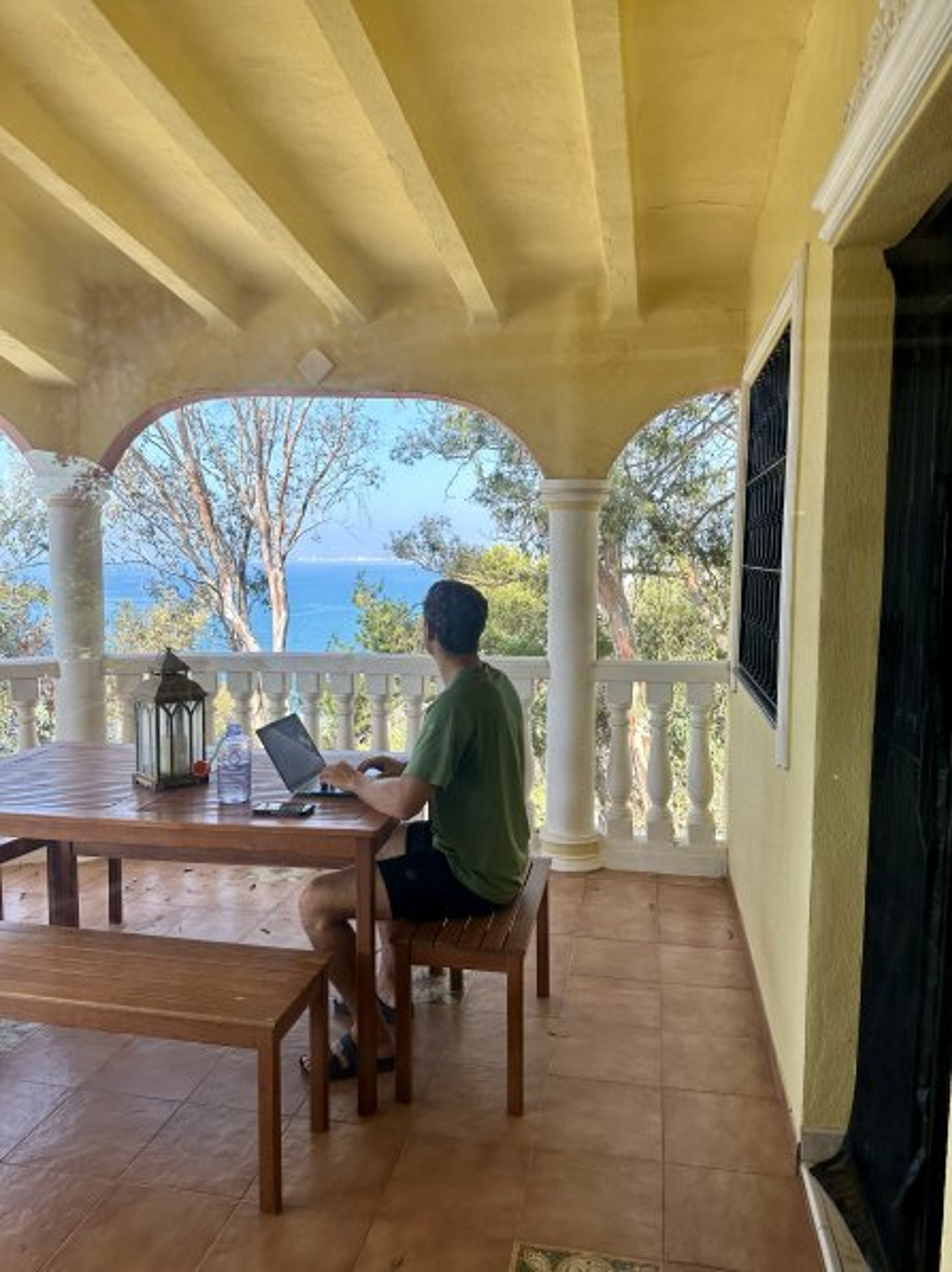 getting some work done while watching sailboats go by.